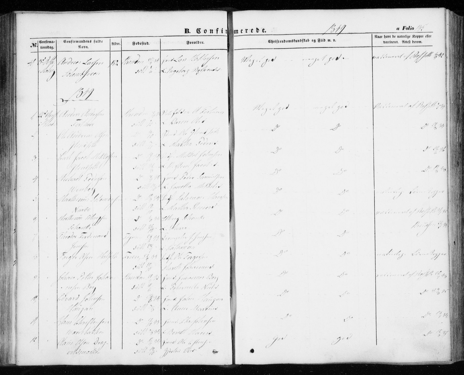 Ministerialprotokoller, klokkerbøker og fødselsregistre - Sør-Trøndelag, SAT/A-1456/606/L0291: Parish register (official) no. 606A06, 1848-1856, p. 145