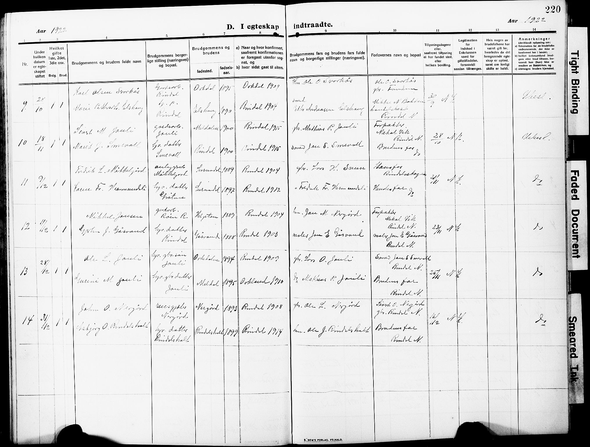 Ministerialprotokoller, klokkerbøker og fødselsregistre - Møre og Romsdal, AV/SAT-A-1454/598/L1079: Parish register (copy) no. 598C04, 1909-1927, p. 220