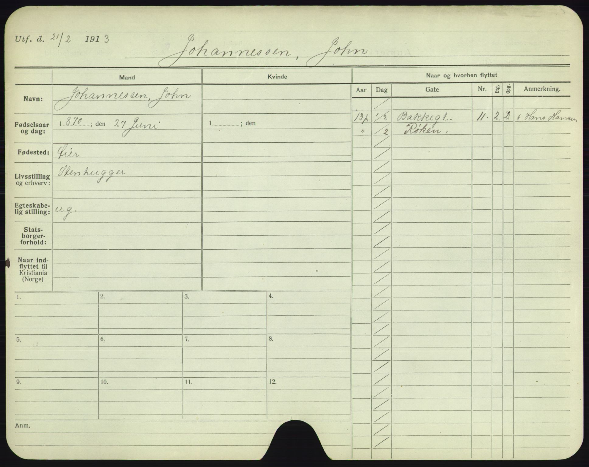 Oslo folkeregister, Registerkort, SAO/A-11715/F/Fa/Fac/L0005: Menn, 1906-1914, p. 627a