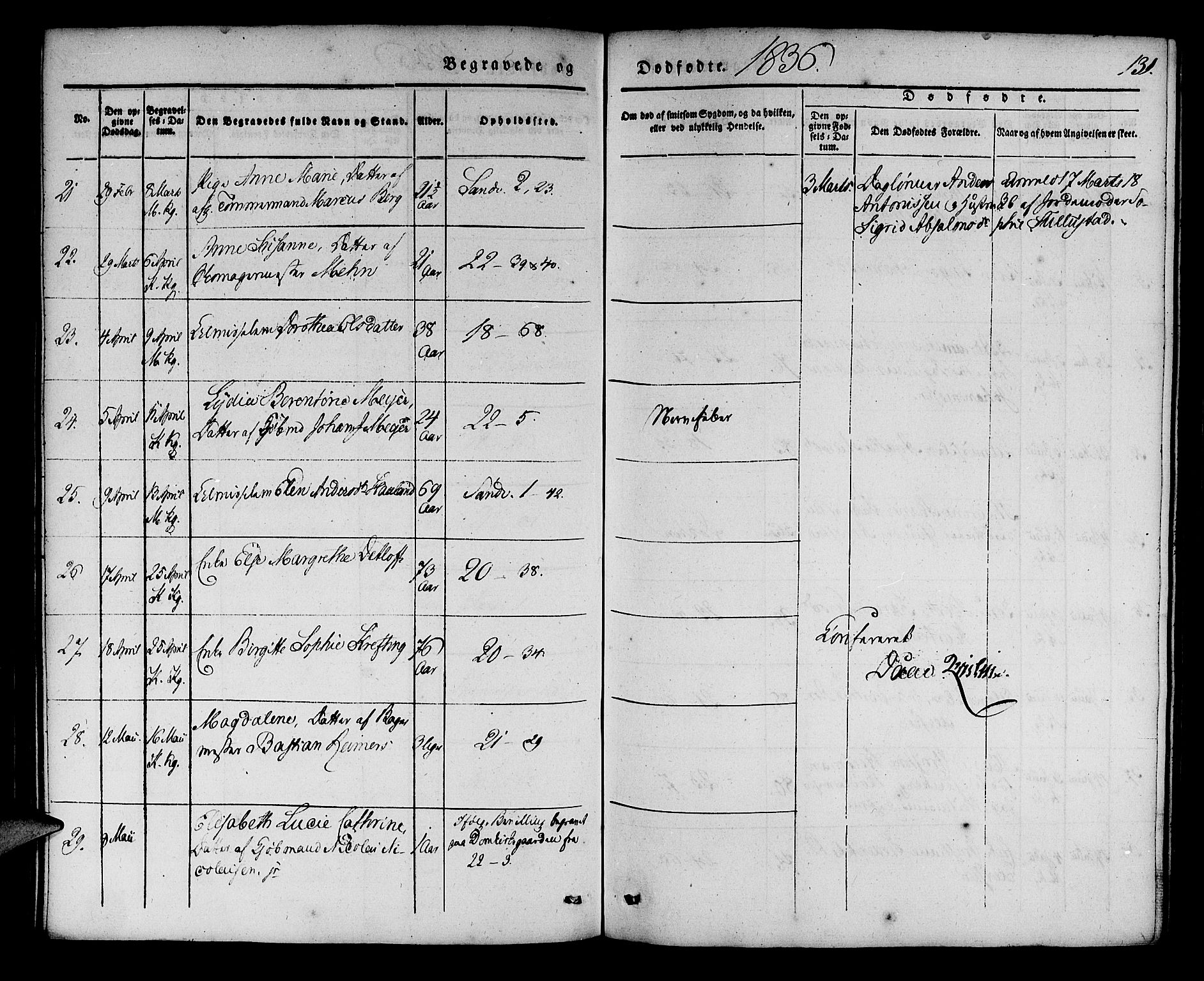 Korskirken sokneprestembete, AV/SAB-A-76101/H/Haa/L0043: Parish register (official) no. E 1, 1834-1848, p. 131