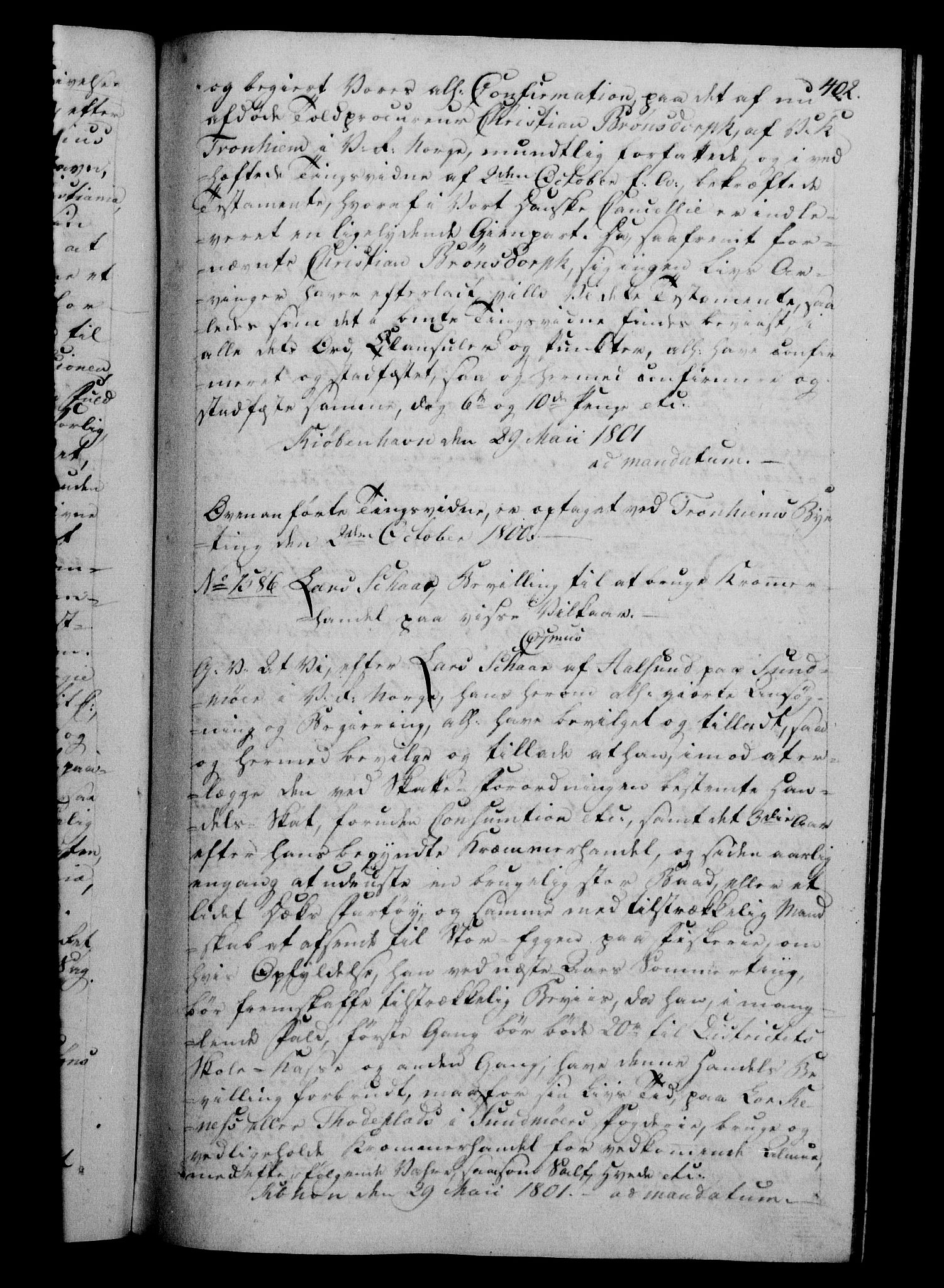 Danske Kanselli 1800-1814, RA/EA-3024/H/Hf/Hfb/Hfba/L0001: Registranter, 1800-1801, p. 402a