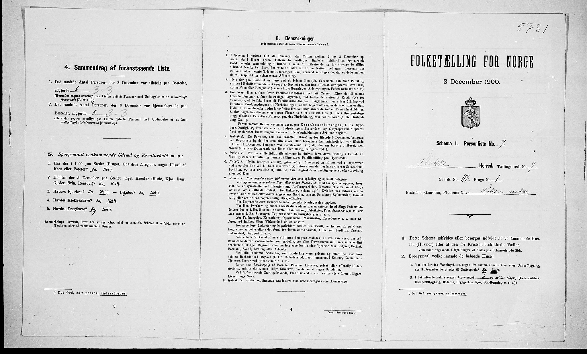 RA, 1900 census for Stokke, 1900, p. 139