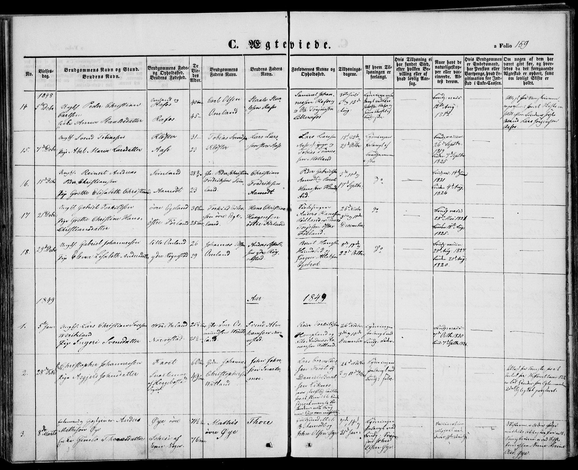 Kvinesdal sokneprestkontor, SAK/1111-0026/F/Fa/Fab/L0005: Parish register (official) no. A 5, 1844-1857, p. 159
