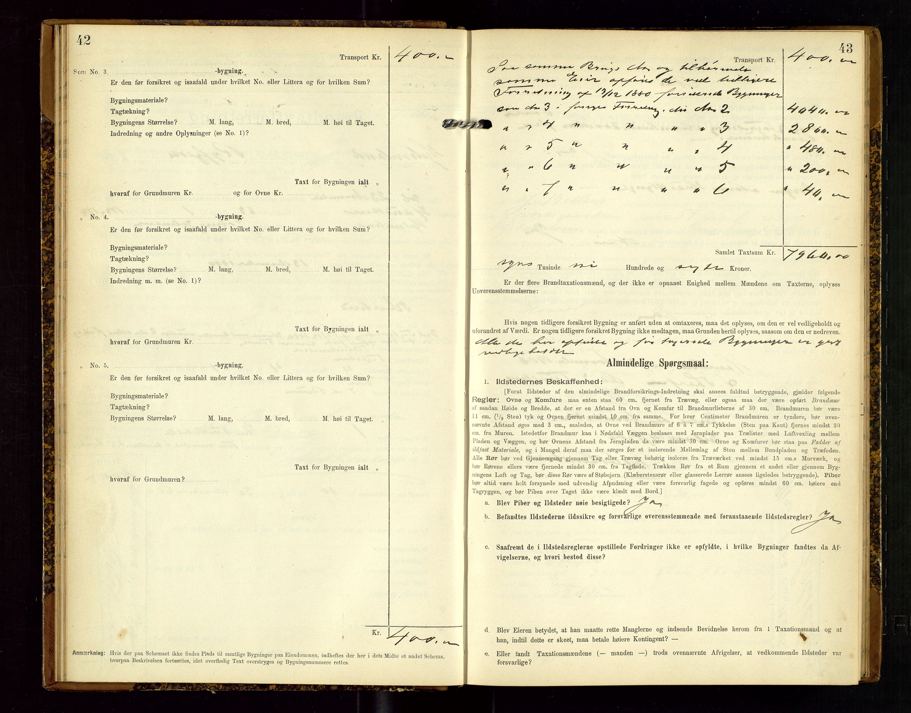 Hjelmeland lensmannskontor, AV/SAST-A-100439/Gob/L0002: "Brandtaxationsprotokol", 1904-1920, p. 42-43