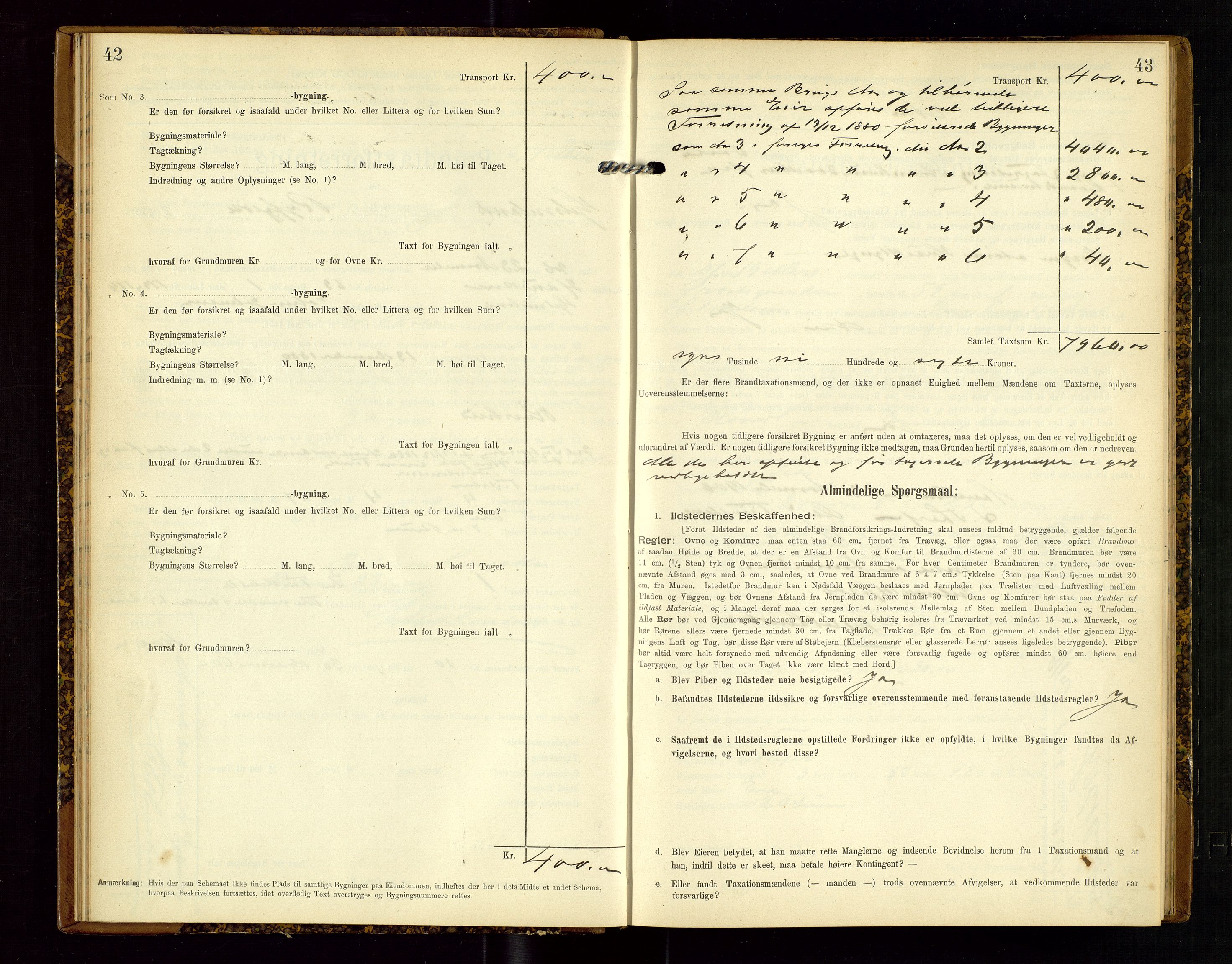 Hjelmeland lensmannskontor, SAST/A-100439/Gob/L0002: "Brandtaxationsprotokol", 1904-1920, p. 42-43