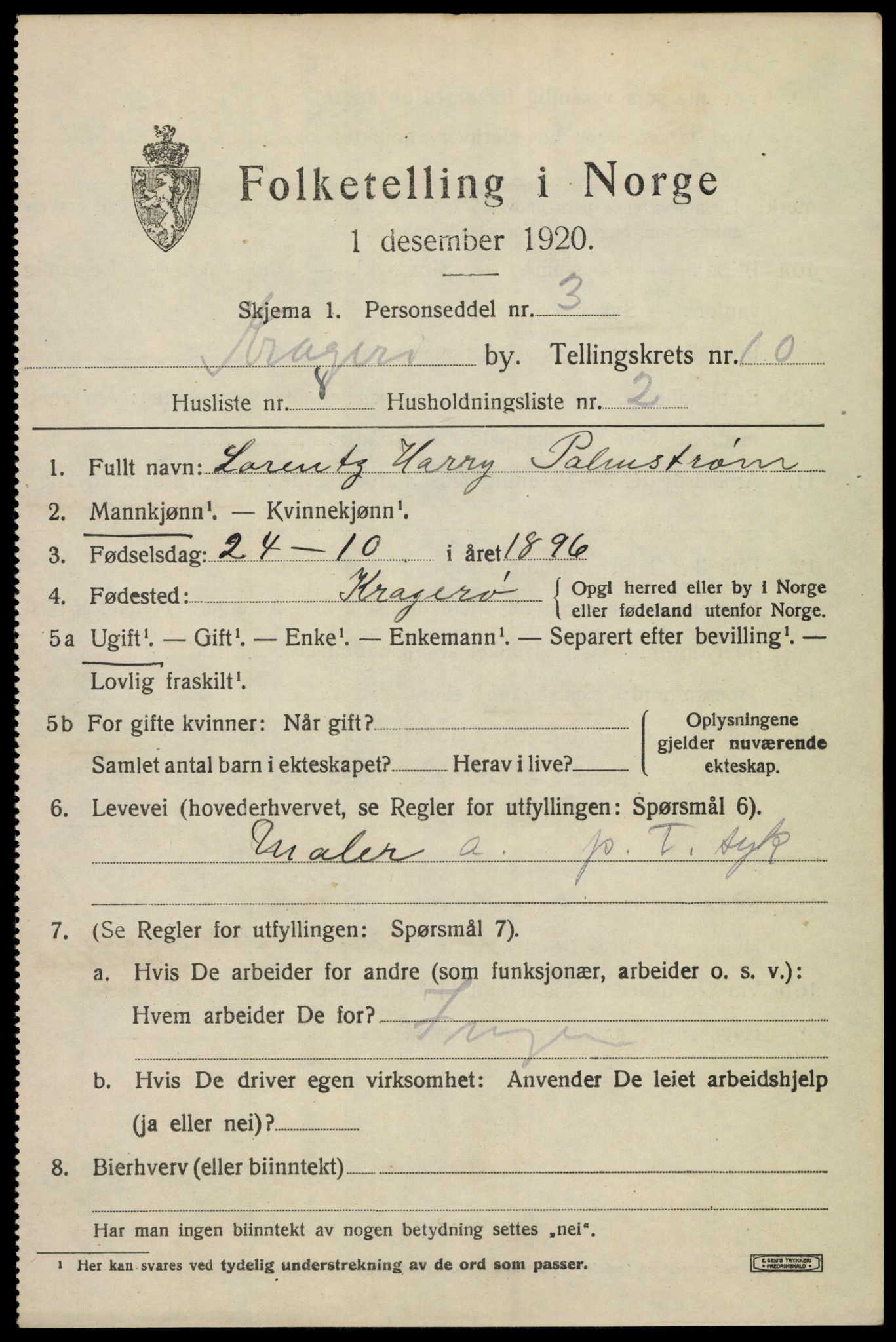 SAKO, 1920 census for Kragerø, 1920, p. 13099