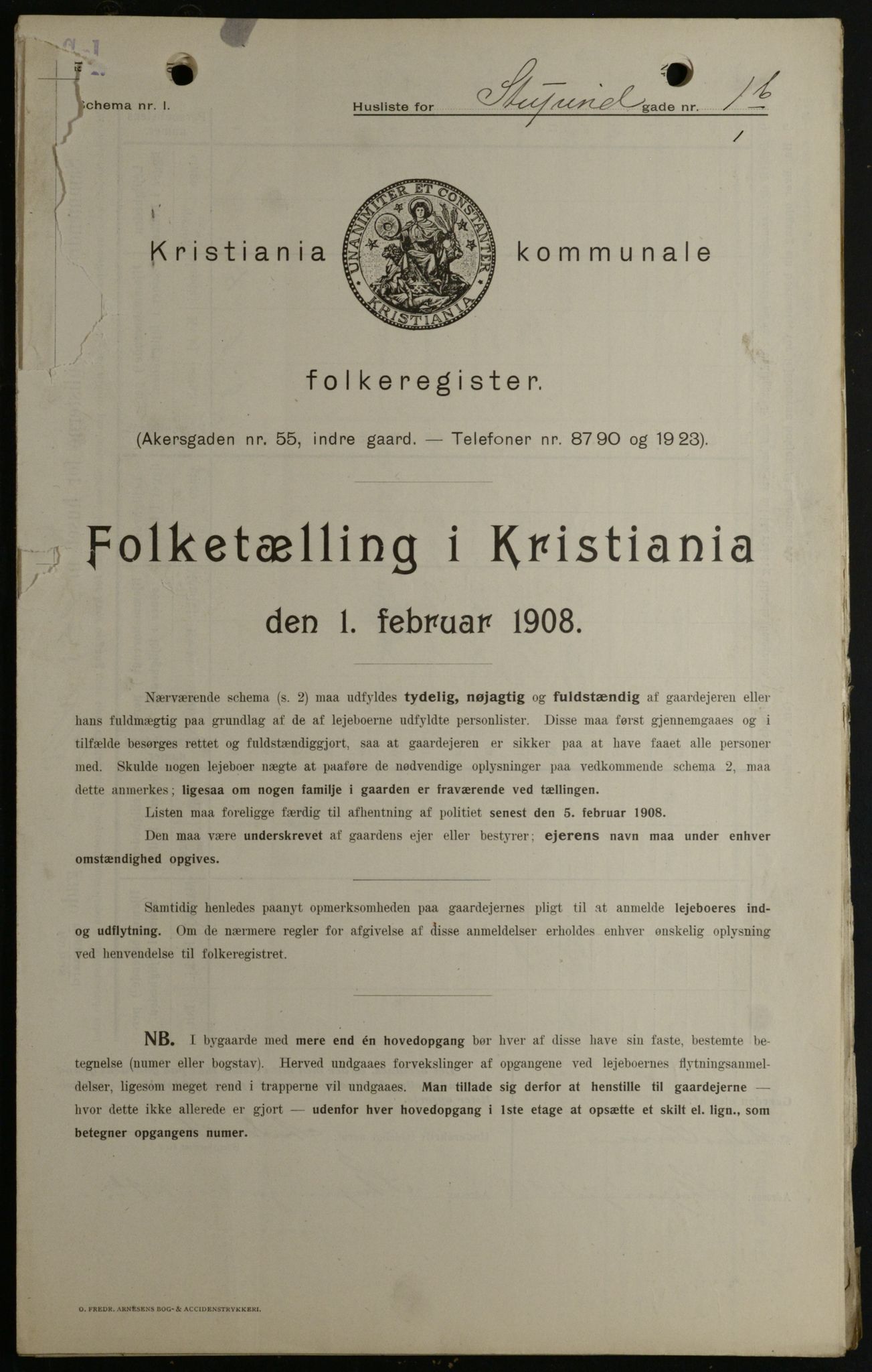 OBA, Municipal Census 1908 for Kristiania, 1908, p. 94007