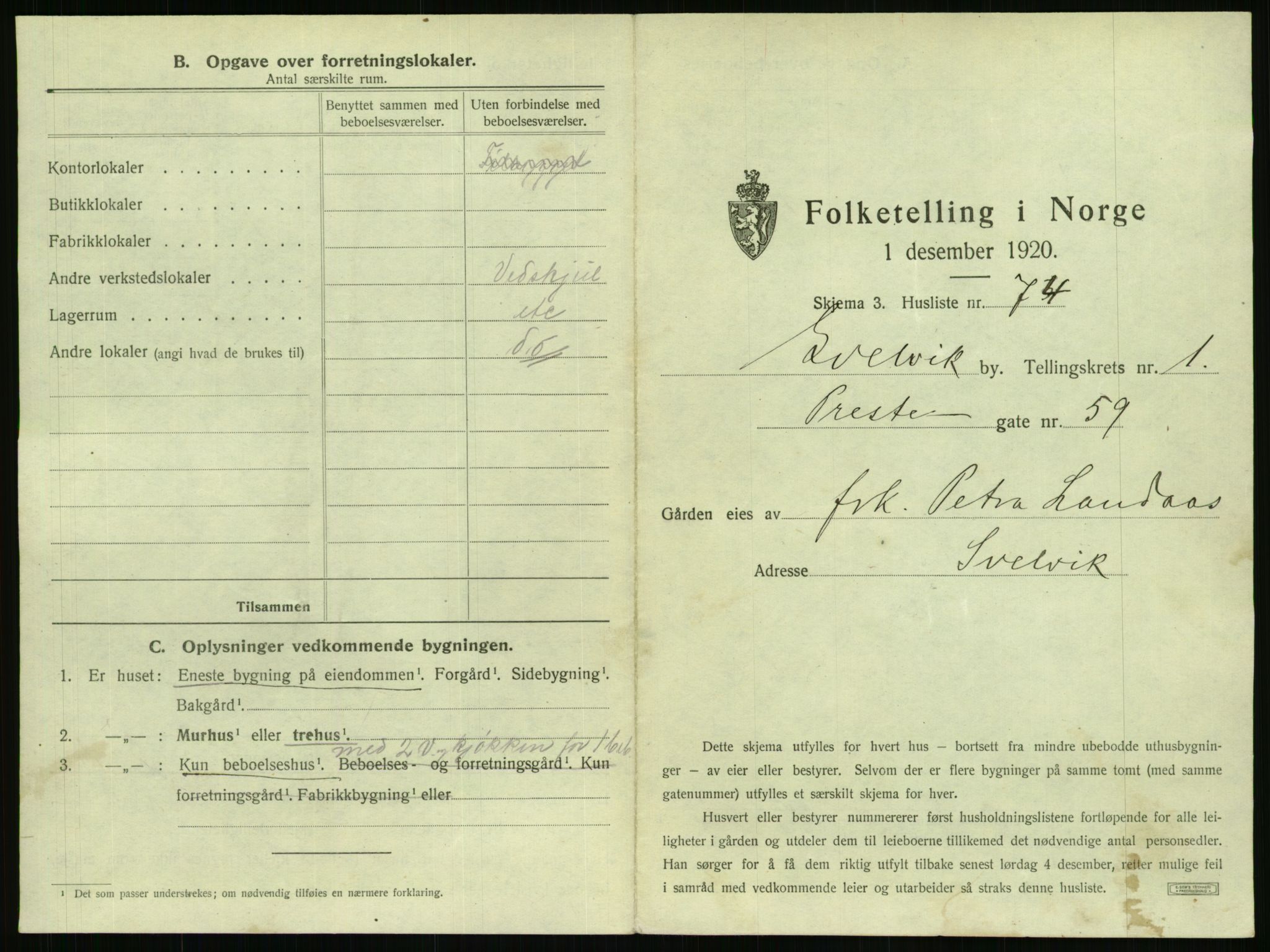 SAKO, 1920 census for Svelvik, 1920, p. 169