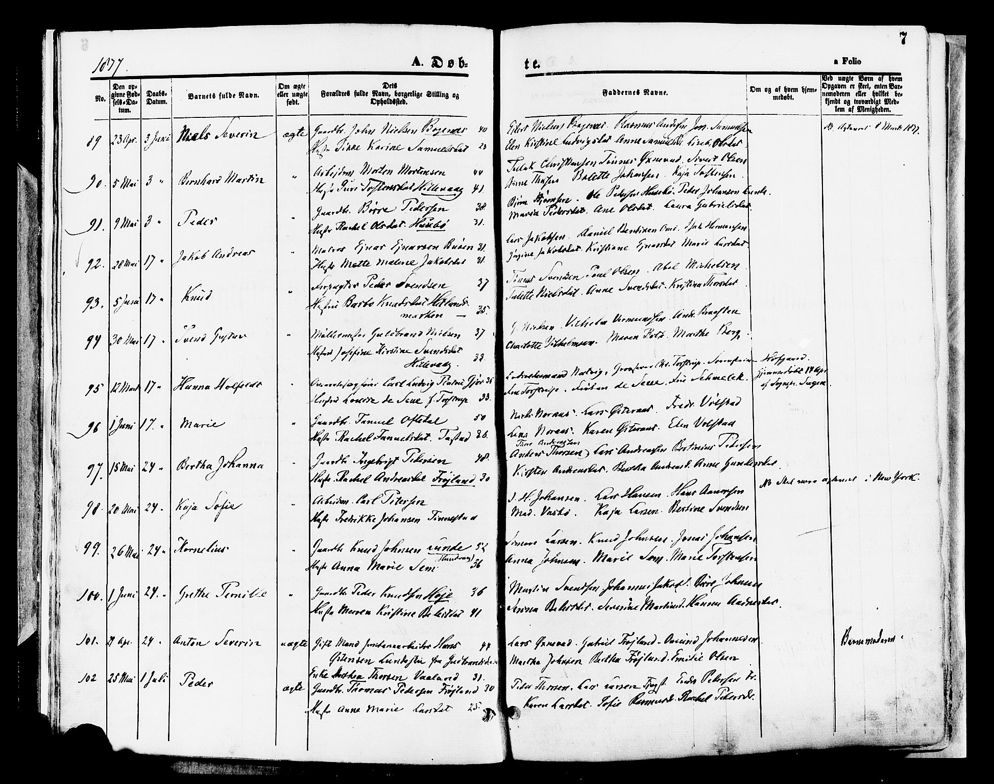 Hetland sokneprestkontor, AV/SAST-A-101826/30/30BA/L0008: Parish register (official) no. A 8, 1877-1884, p. 7