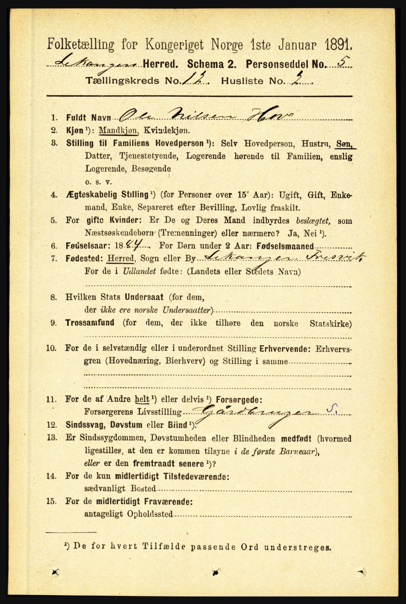 RA, 1891 census for 1419 Leikanger, 1891, p. 2348