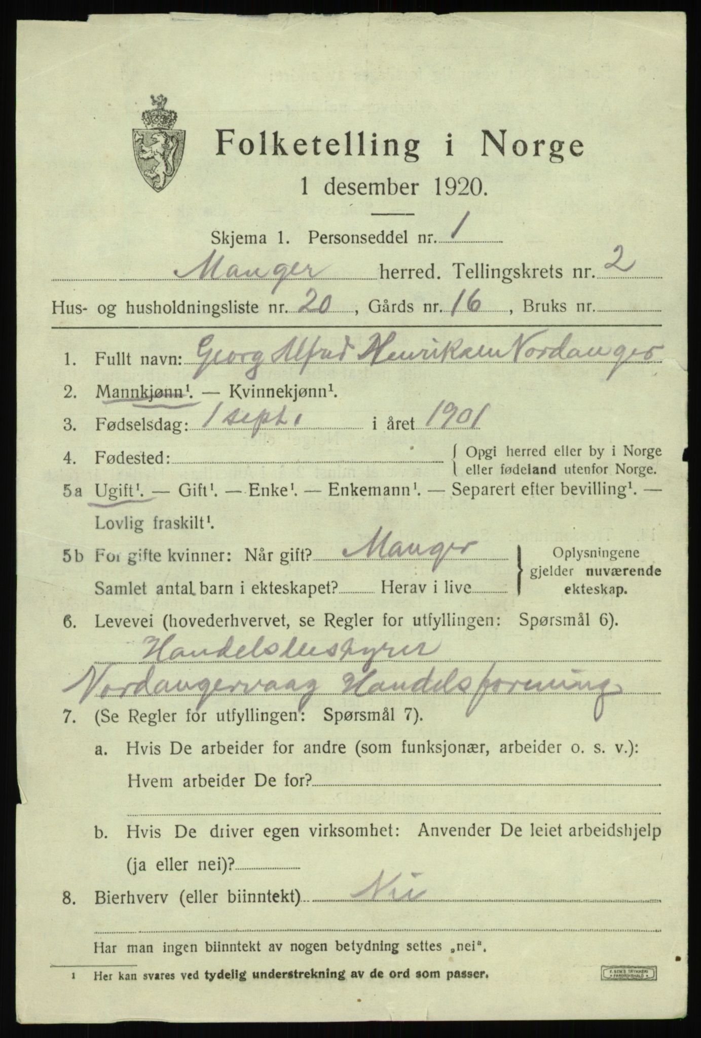 SAB, 1920 census for Manger, 1920, p. 2213