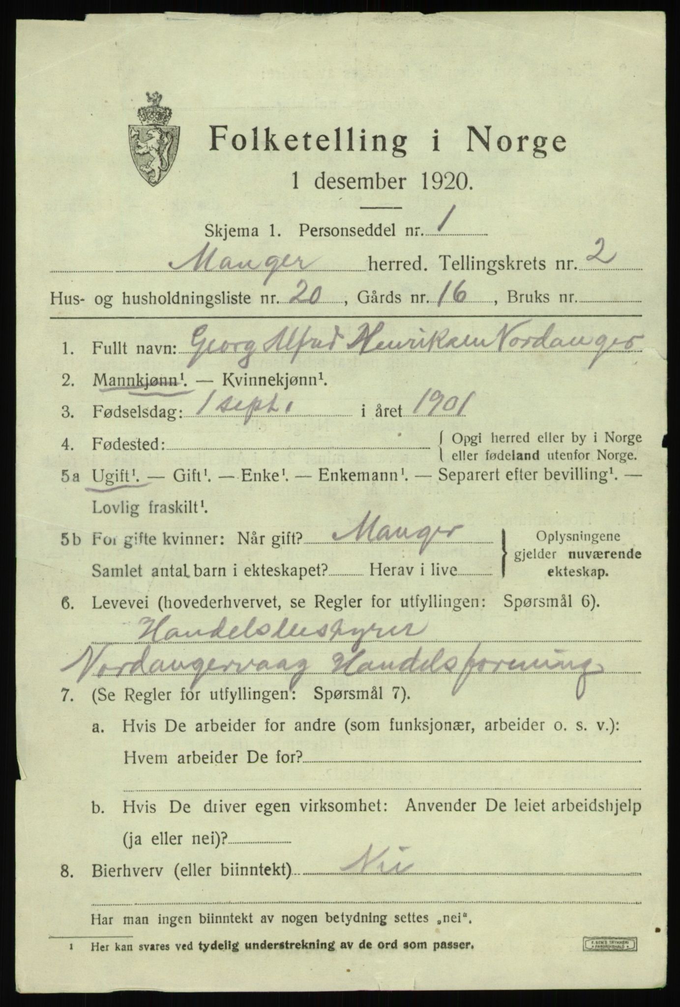 SAB, 1920 census for Manger, 1920, p. 2213