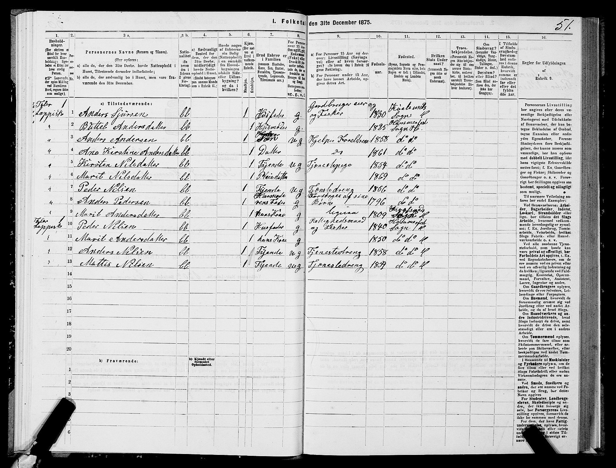 SATØ, 1875 census for 2016L Hammerfest/Hammerfest og Kvalsund, 1875, p. 1051