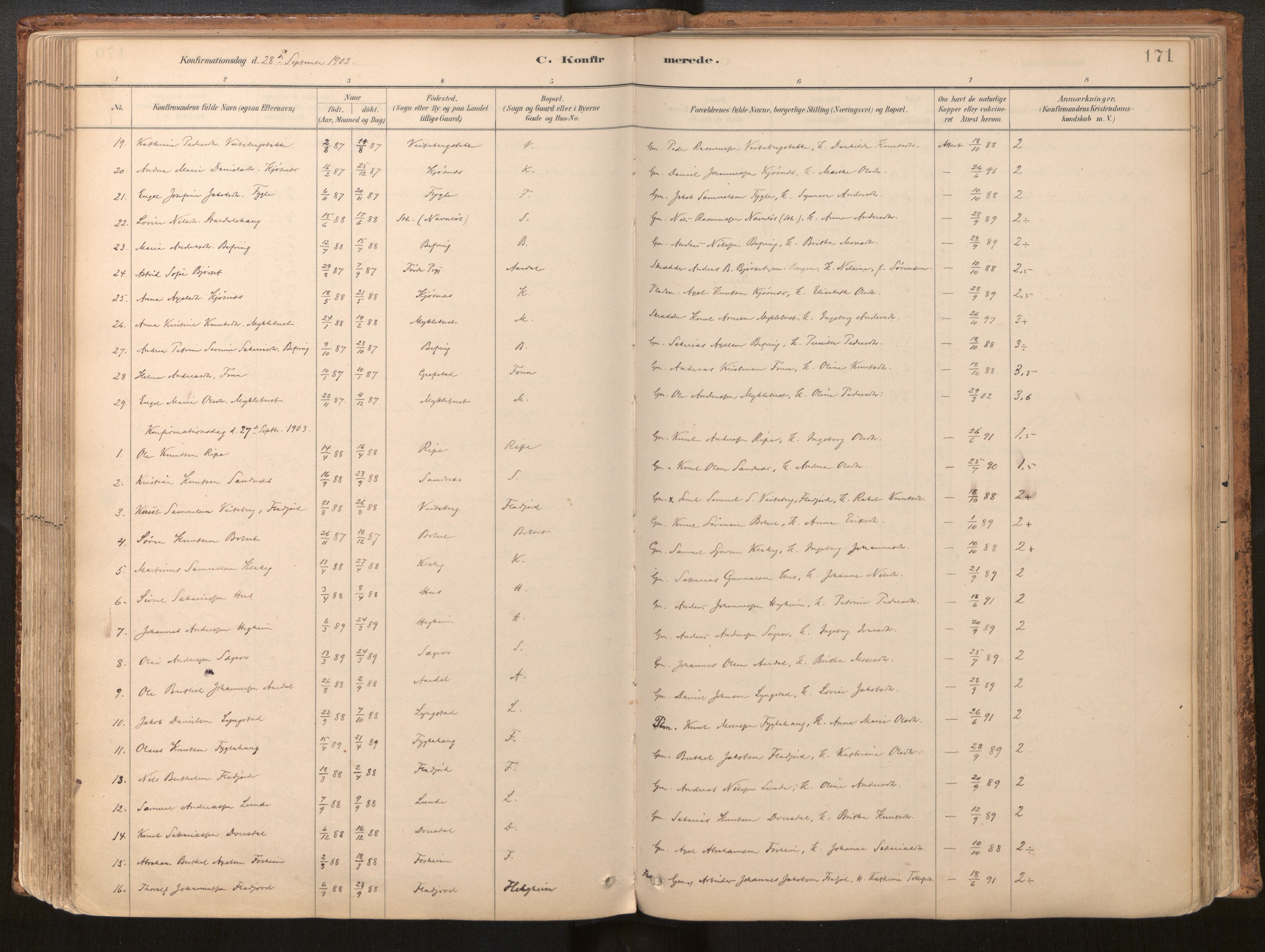 Jølster sokneprestembete, SAB/A-80701/H/Haa/Haac/L0001: Parish register (official) no. C 1, 1882-1928, p. 171