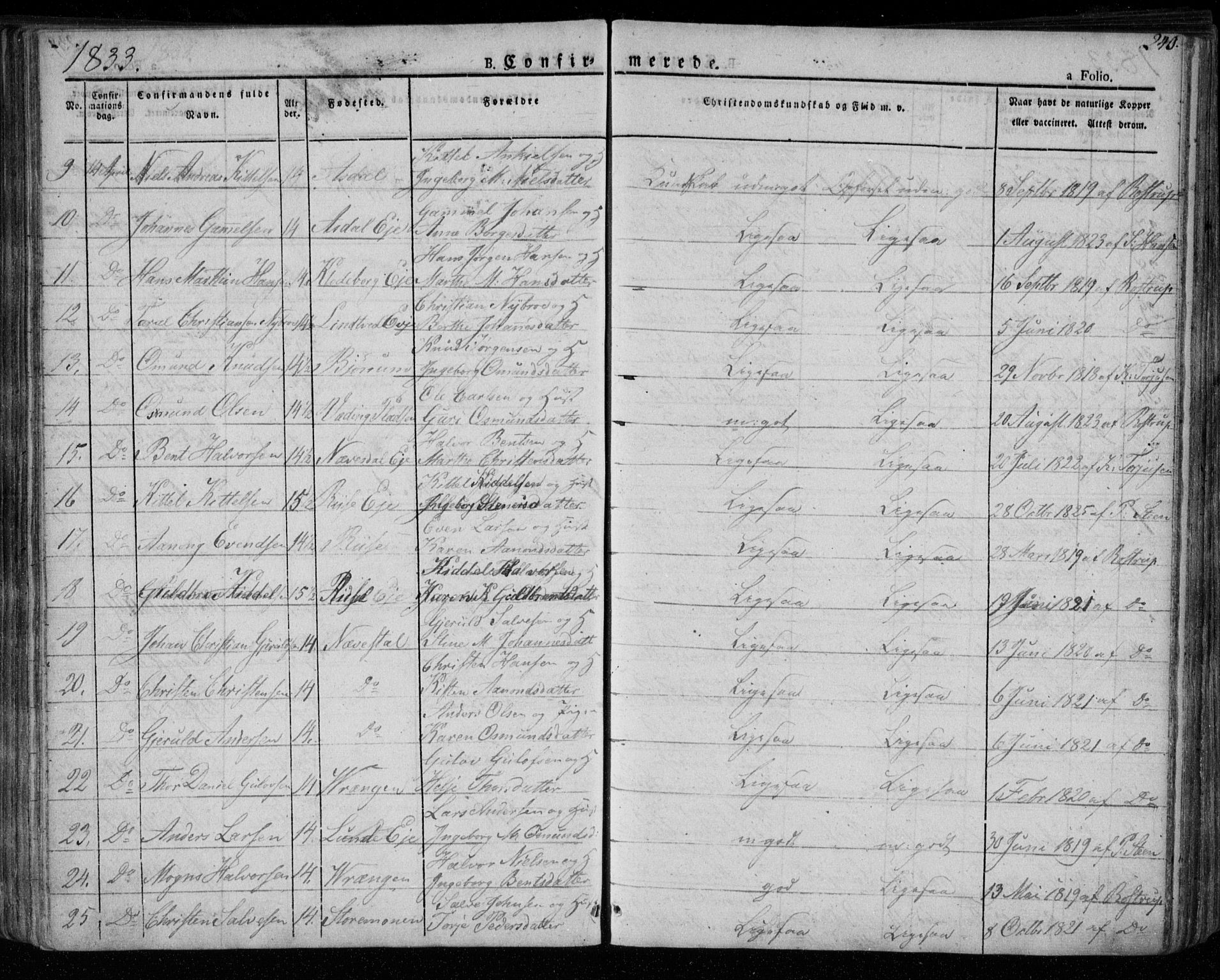 Øyestad sokneprestkontor, AV/SAK-1111-0049/F/Fa/L0013: Parish register (official) no. A 13, 1827-1842, p. 240