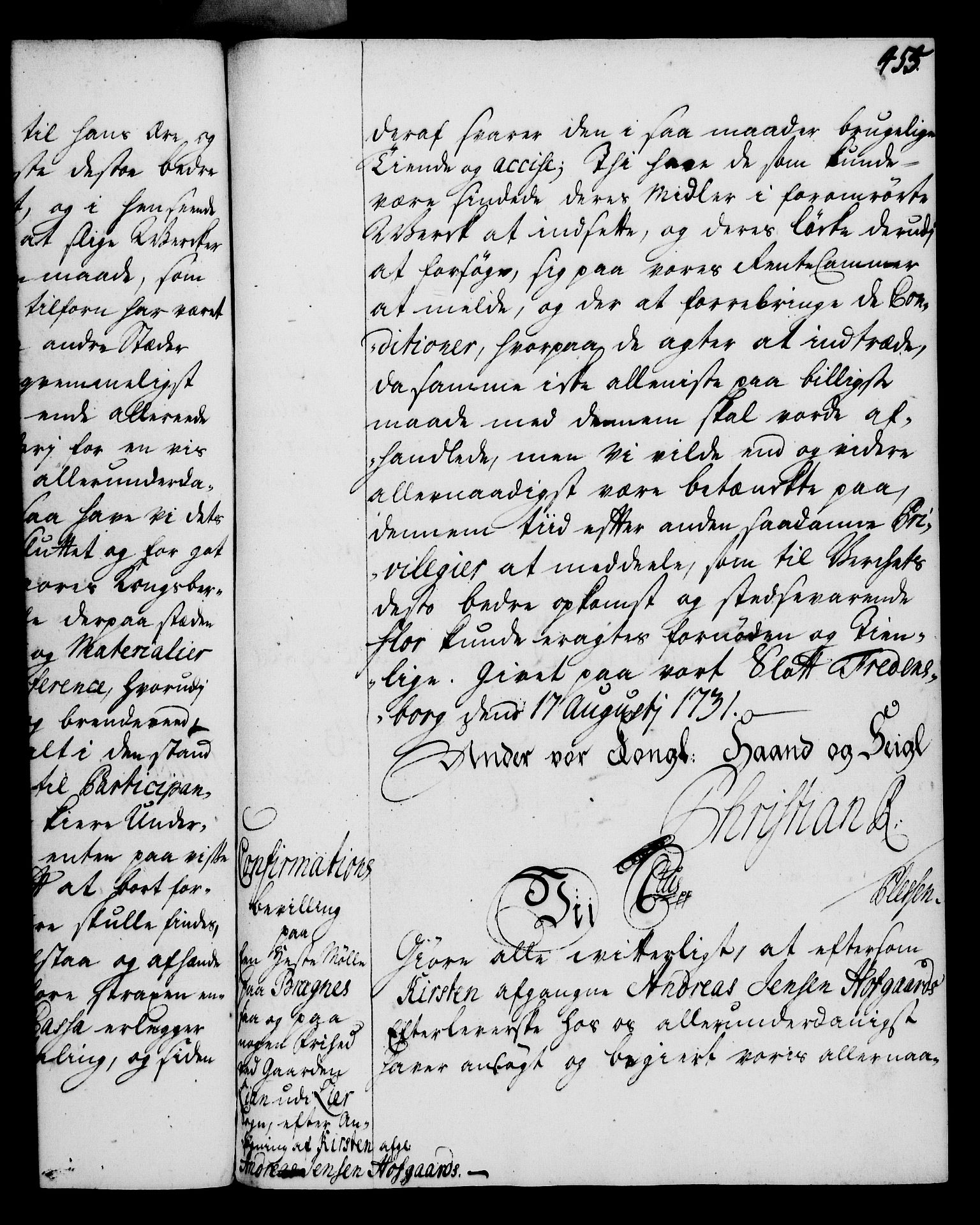 Rentekammeret, Kammerkanselliet, RA/EA-3111/G/Gg/Gga/L0003: Norsk ekspedisjonsprotokoll med register (merket RK 53.3), 1727-1734, p. 455