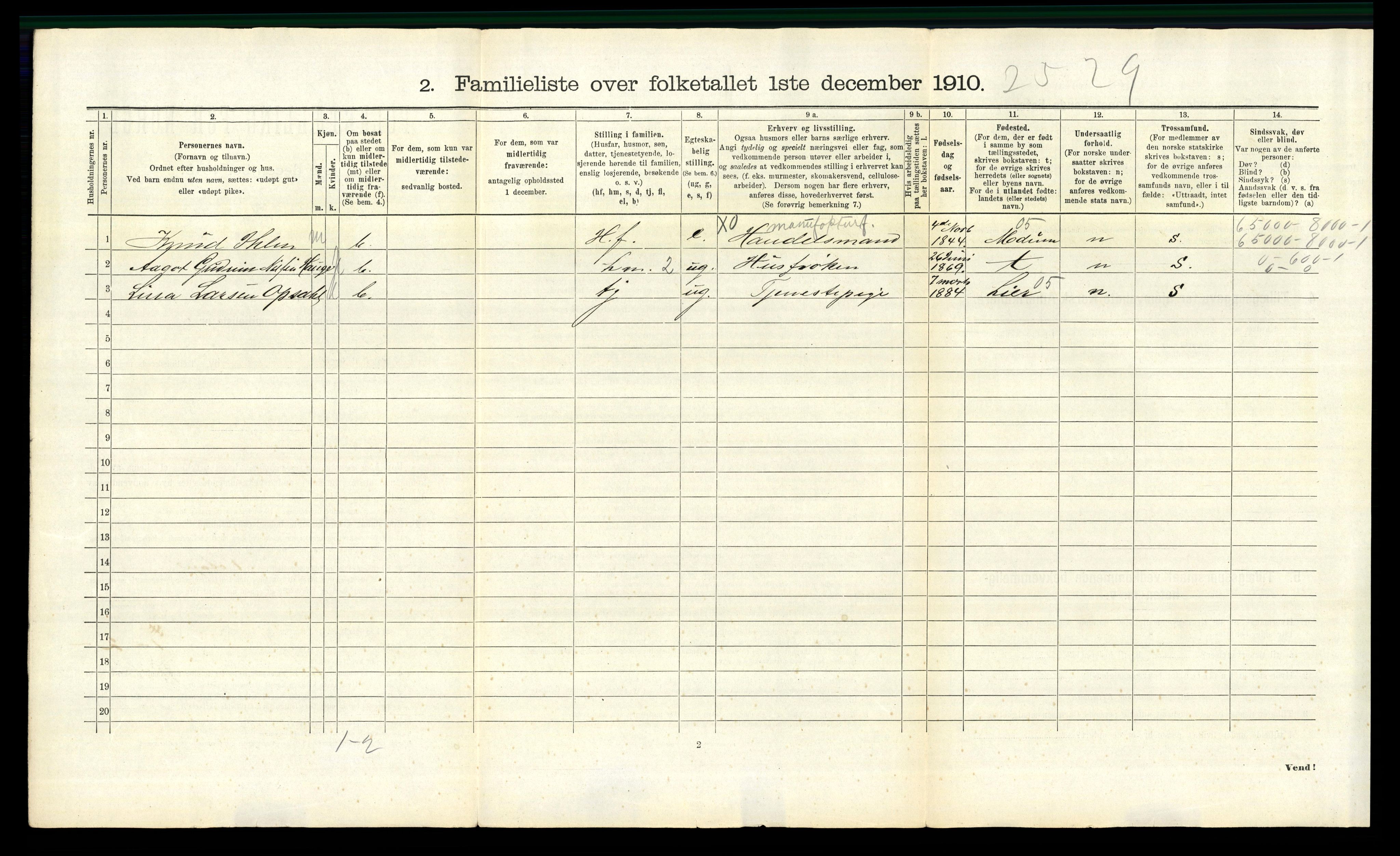 RA, 1910 census for Drammen, 1910, p. 3905