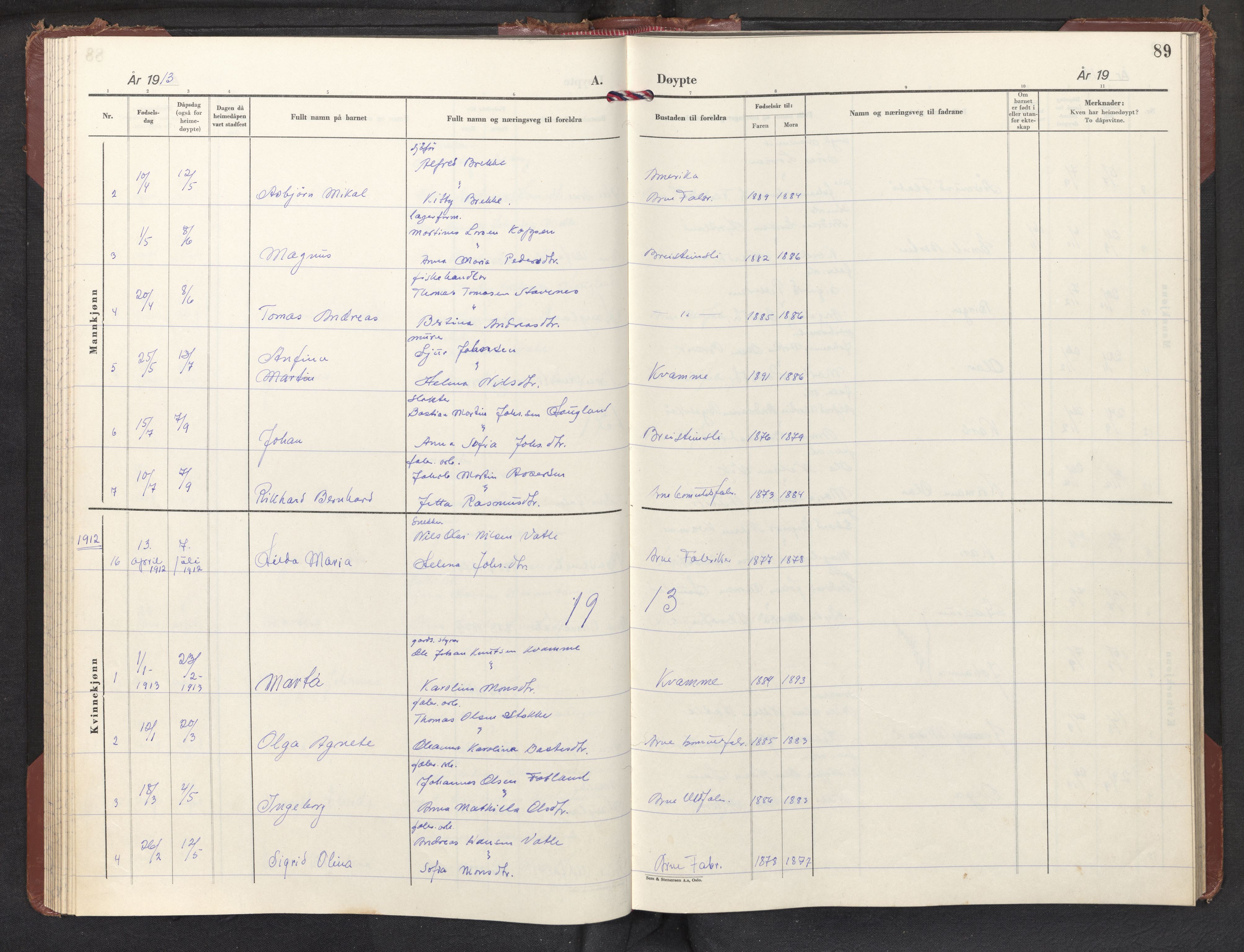 Haus sokneprestembete, AV/SAB-A-75601/H/Haa: Parish register (official) no. E 1, 1887-1953, p. 89