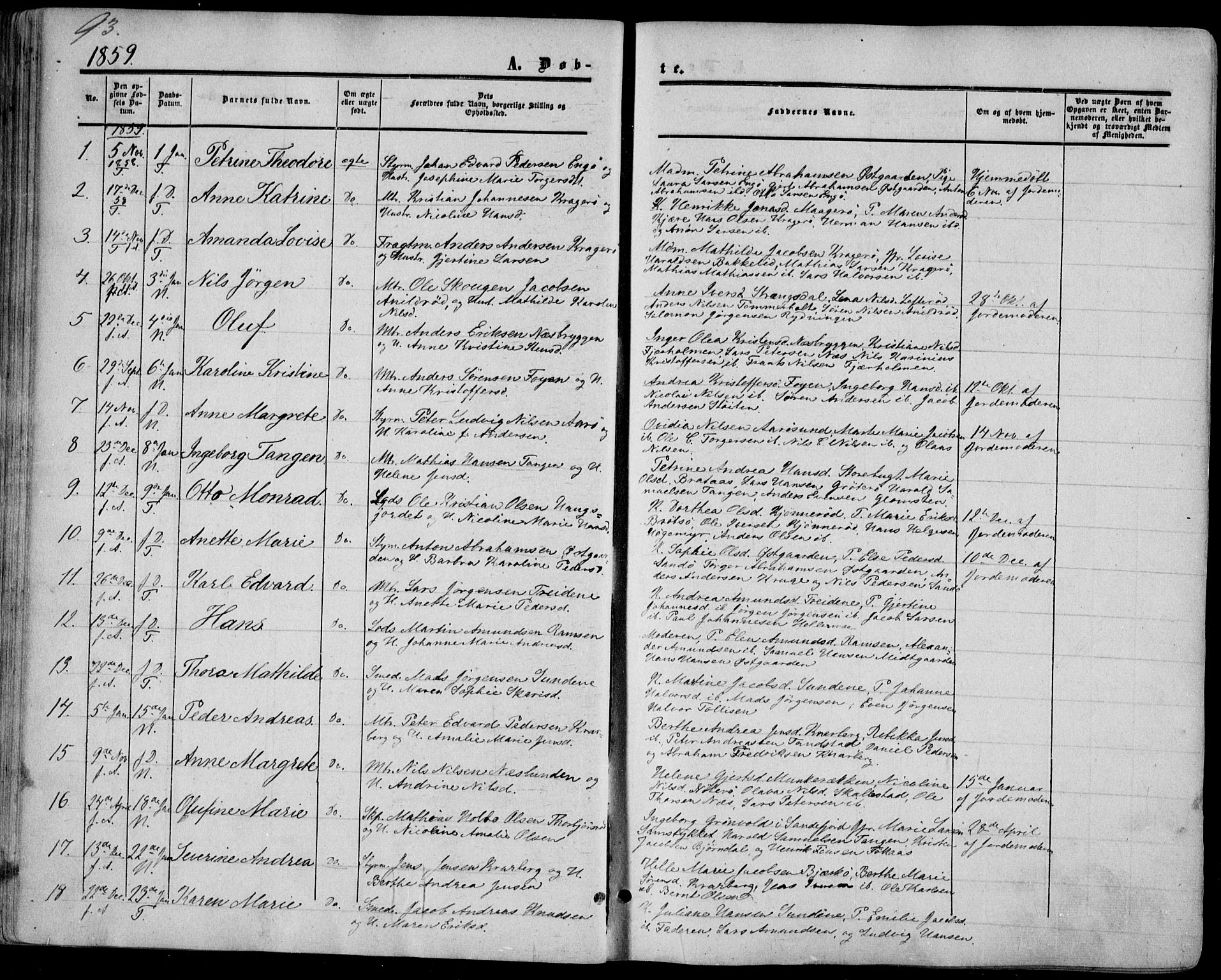 Nøtterøy kirkebøker, AV/SAKO-A-354/F/Fa/L0006: Parish register (official) no. I 6, 1852-1864, p. 93