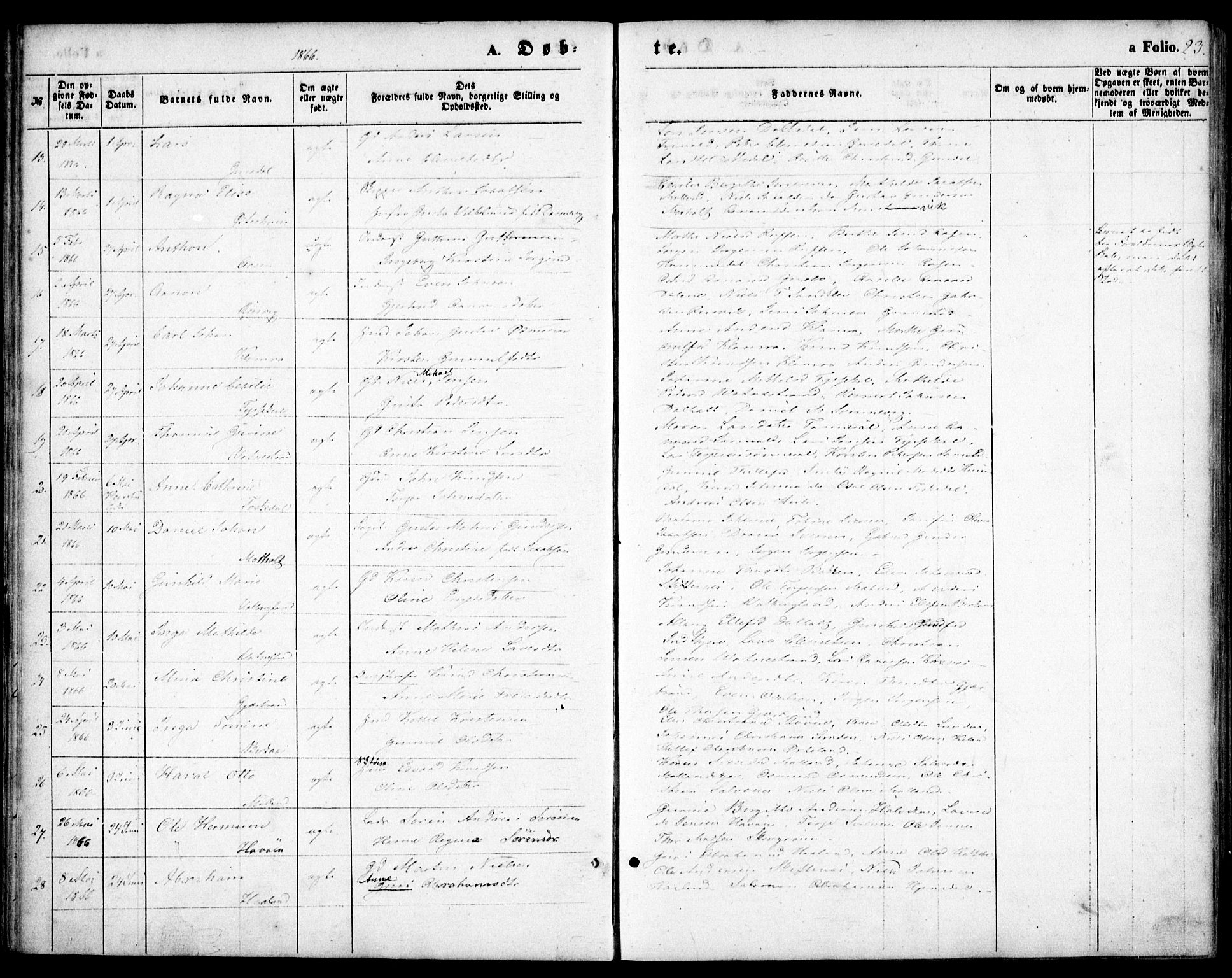 Hommedal sokneprestkontor, AV/SAK-1111-0023/F/Fa/Fab/L0005: Parish register (official) no. A 5, 1861-1877, p. 23