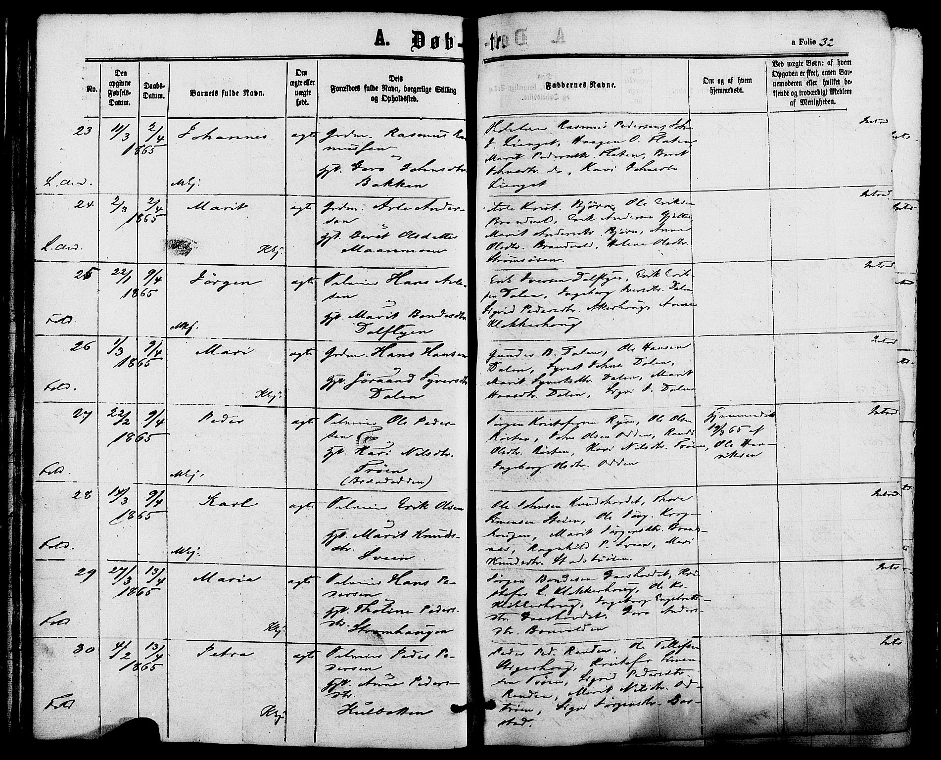 Alvdal prestekontor, AV/SAH-PREST-060/H/Ha/Haa/L0001: Parish register (official) no. 1, 1863-1882, p. 32