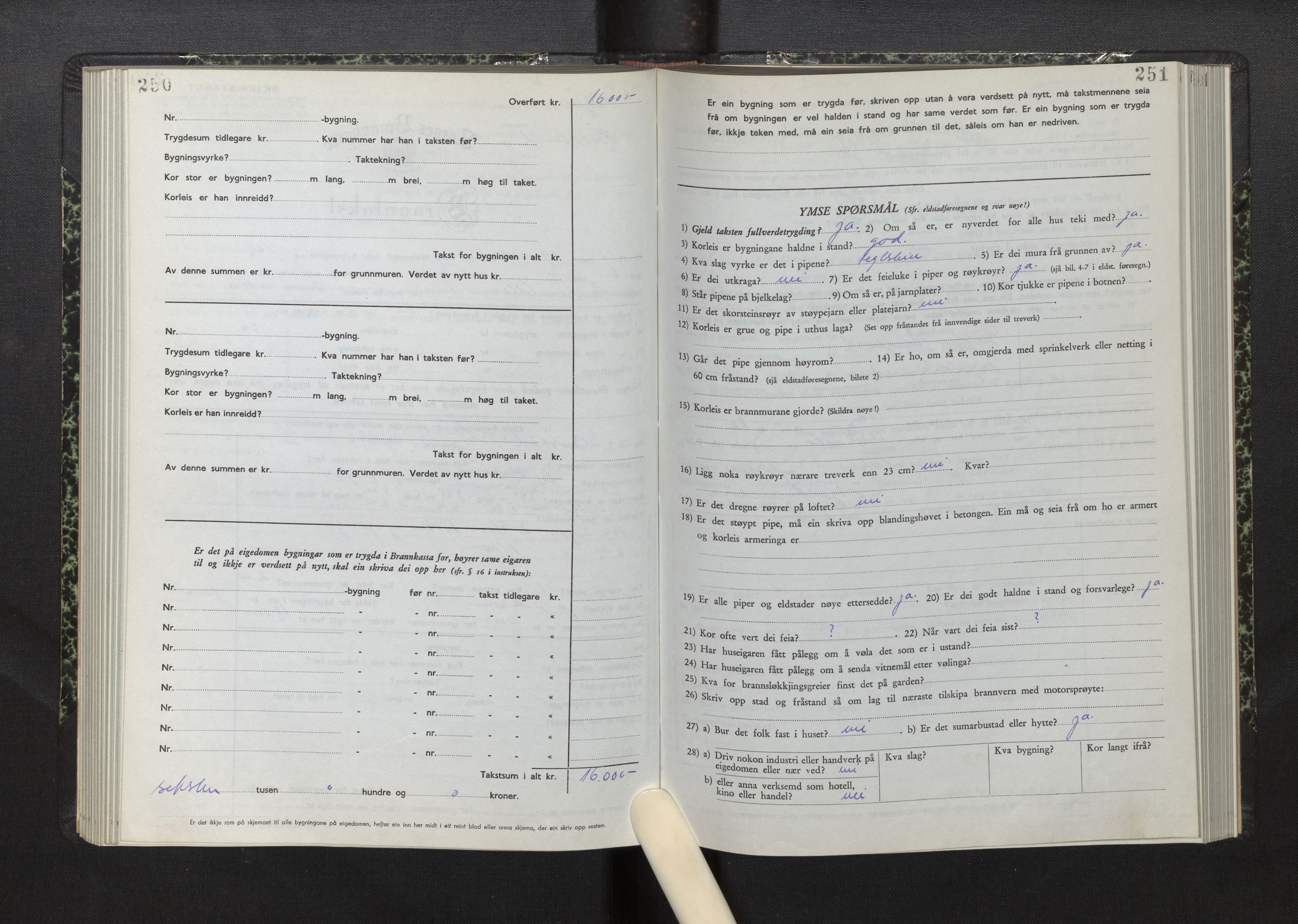 Lensmannen i Fitjar, AV/SAB-A-32001/0012/L0001b: Branntakstprotokoll, skjematakst, 1949-1955, p. 250-251