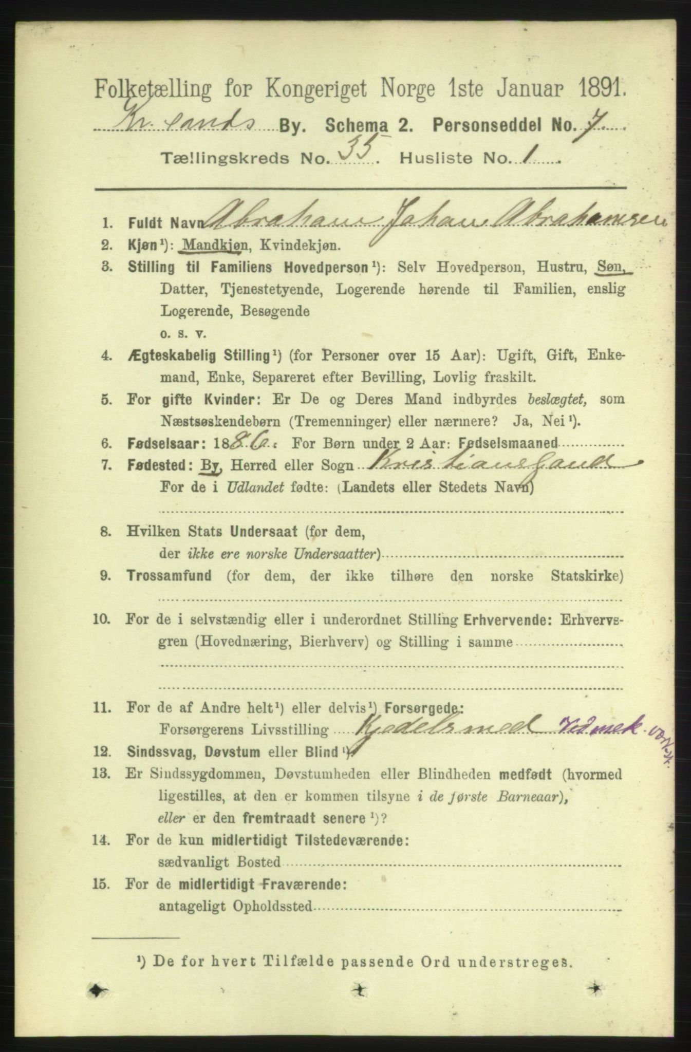 RA, 1891 census for 1001 Kristiansand, 1891, p. 11018