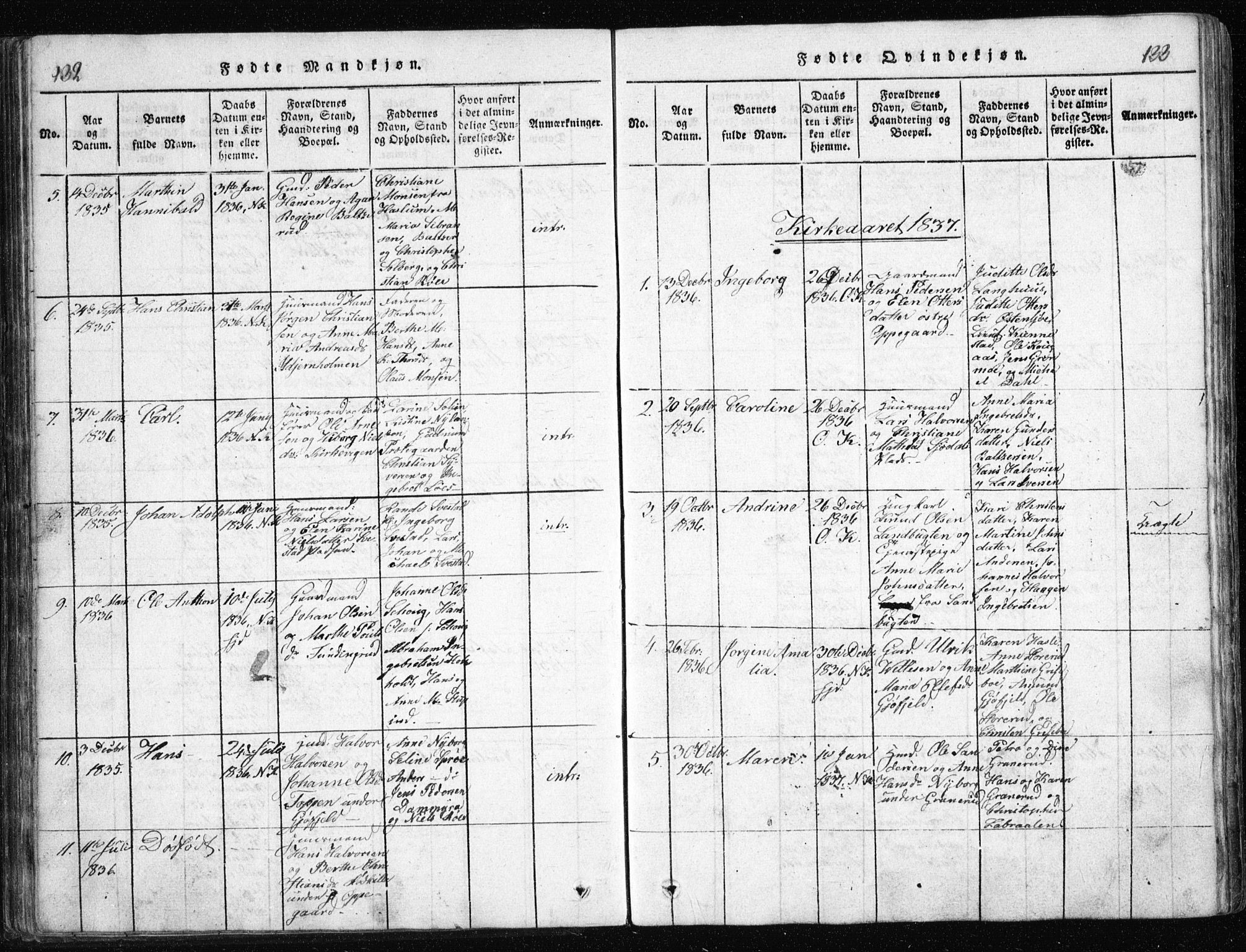 Nesodden prestekontor Kirkebøker, AV/SAO-A-10013/G/Ga/L0001: Parish register (copy) no. I 1, 1814-1847, p. 132-133