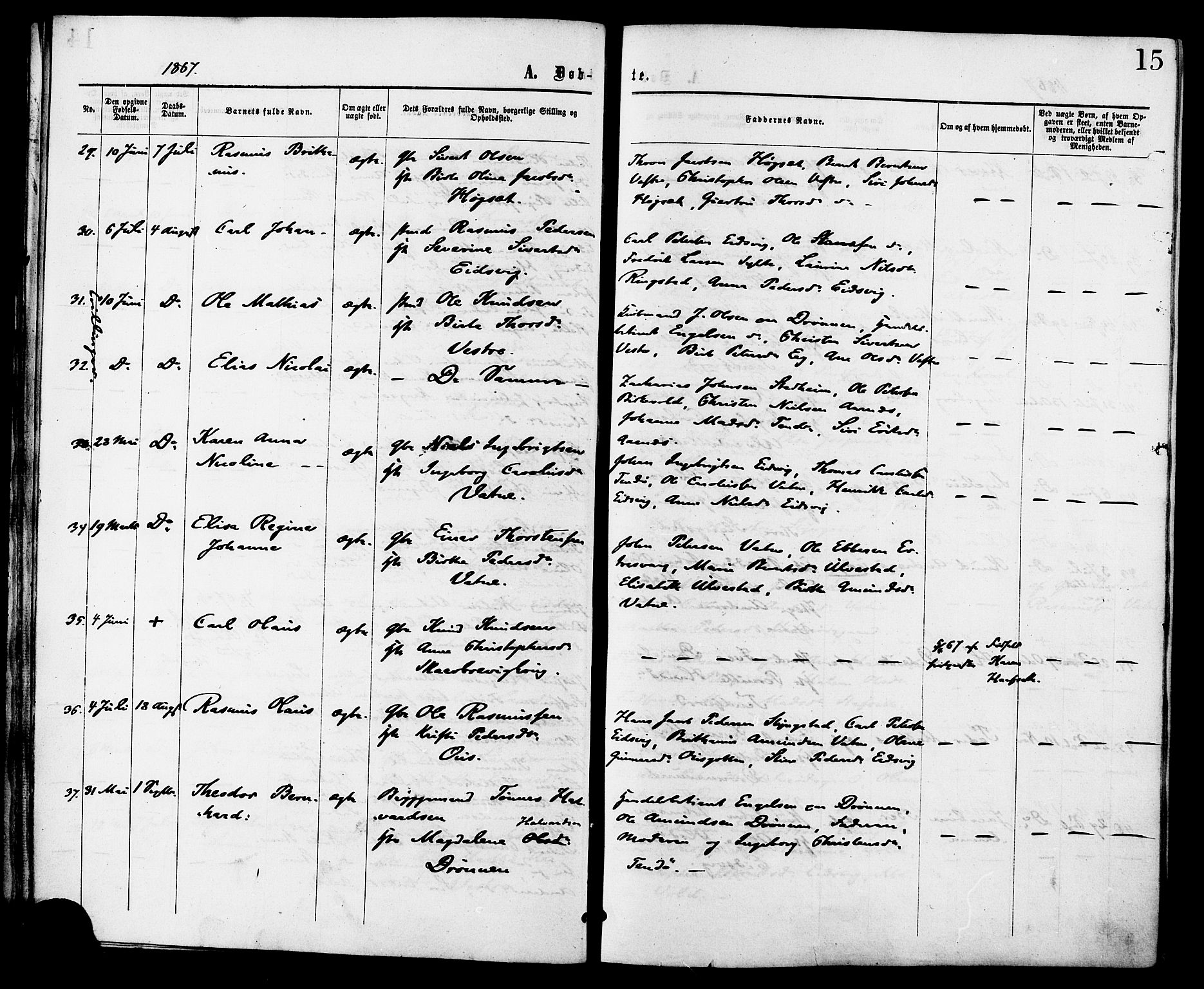 Ministerialprotokoller, klokkerbøker og fødselsregistre - Møre og Romsdal, AV/SAT-A-1454/525/L0373: Parish register (official) no. 525A03, 1864-1879, p. 15