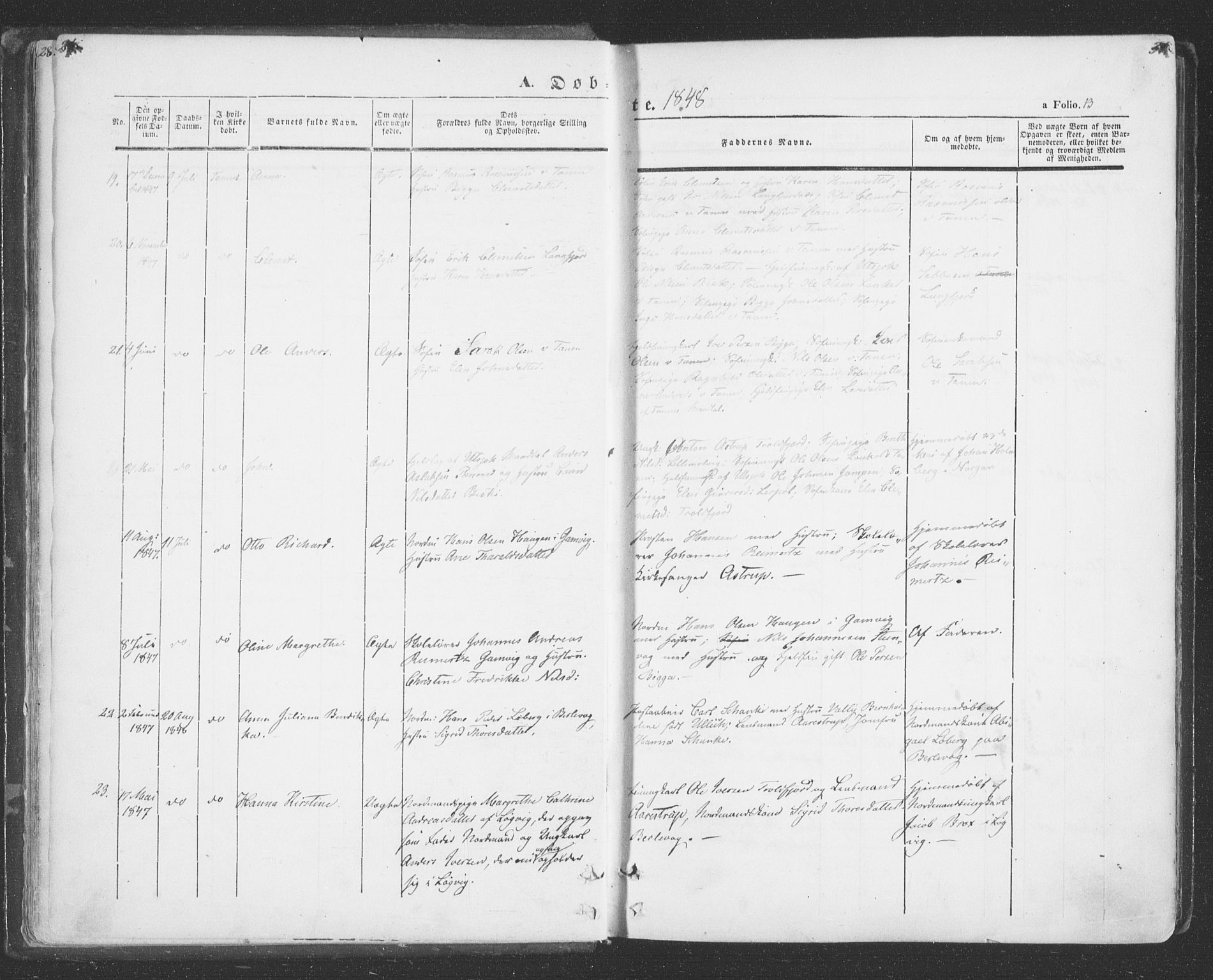 Tana sokneprestkontor, AV/SATØ-S-1334/H/Ha/L0001kirke: Parish register (official) no. 1, 1846-1861, p. 13