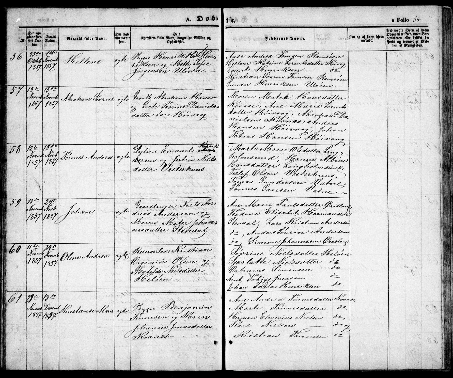 Høvåg sokneprestkontor, SAK/1111-0025/F/Fb/L0002: Parish register (copy) no. B 2, 1847-1869, p. 54