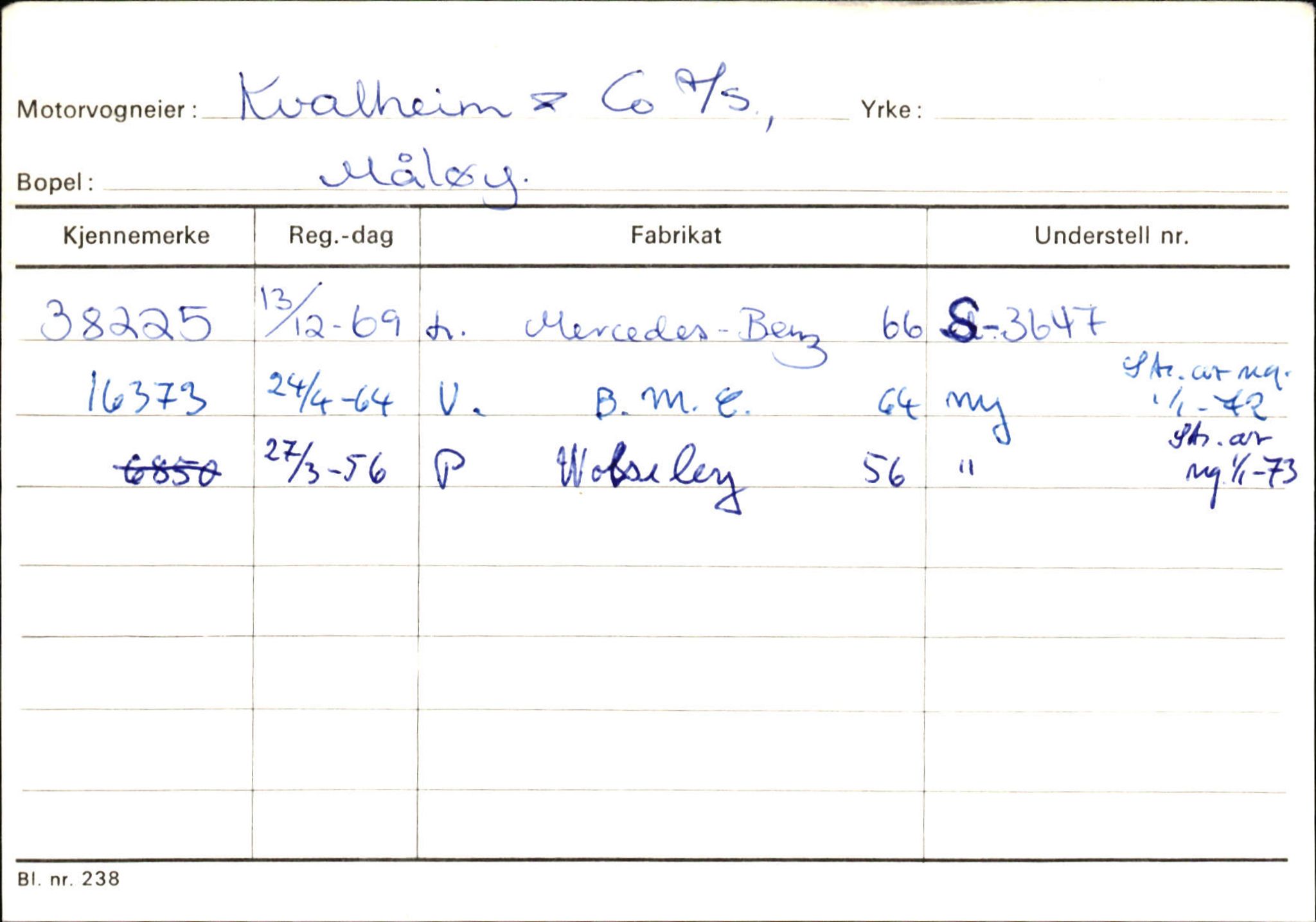 Statens vegvesen, Sogn og Fjordane vegkontor, SAB/A-5301/4/F/L0144: Registerkort Vågsøy A-R, 1945-1975, p. 1445