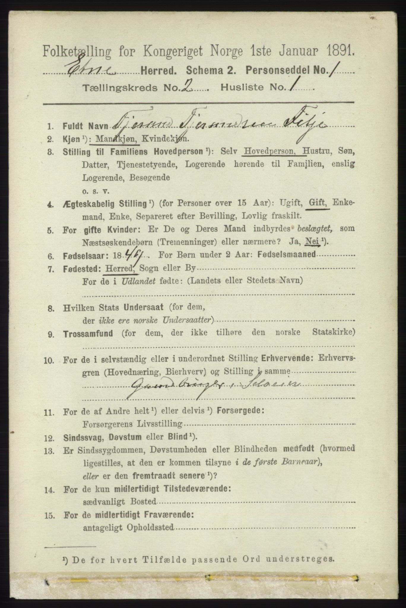 RA, 1891 census for 1211 Etne, 1891, p. 332