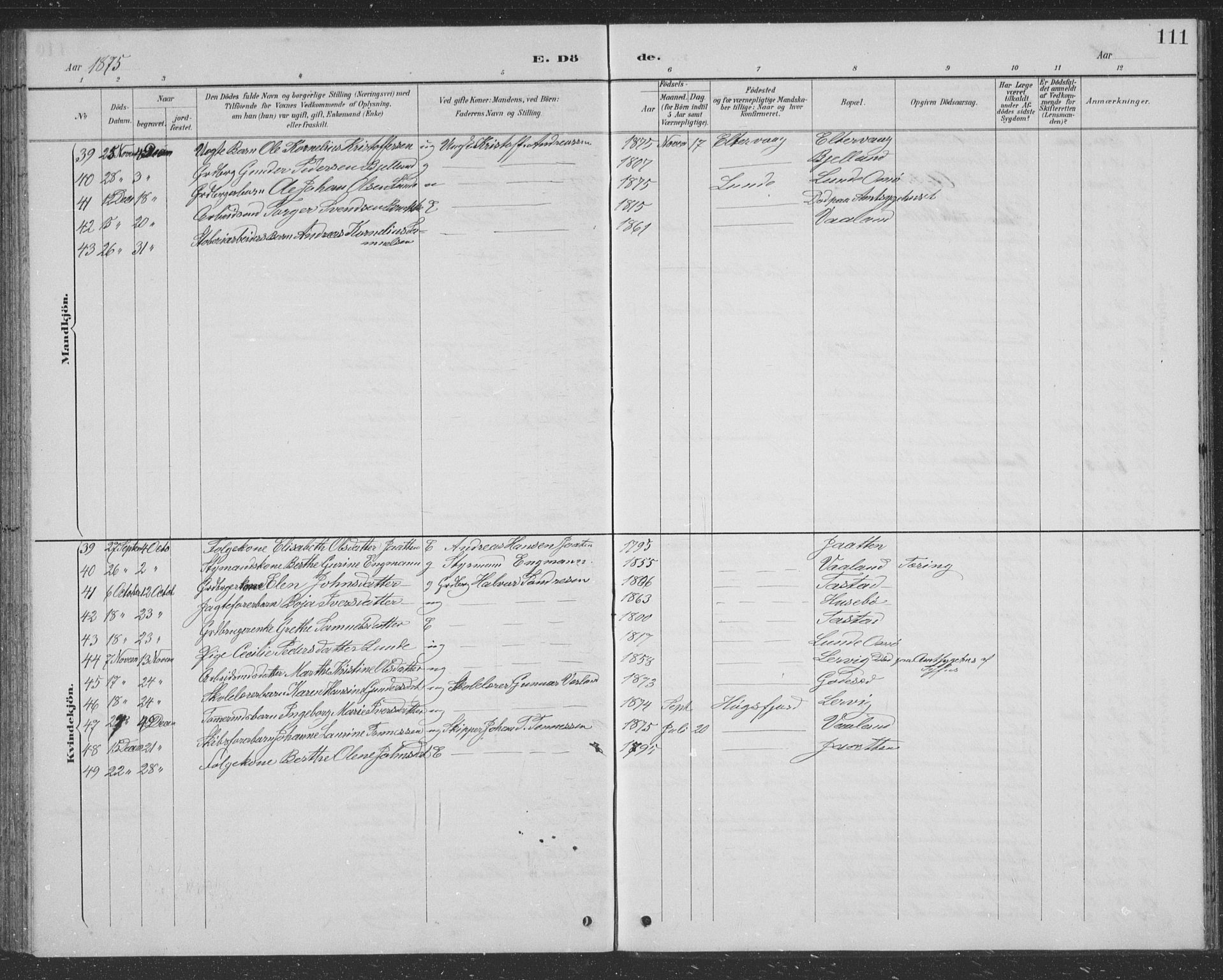 Hetland sokneprestkontor, AV/SAST-A-101826/30/30BB/L0004: Parish register (copy) no. B 4, 1869-1877, p. 111