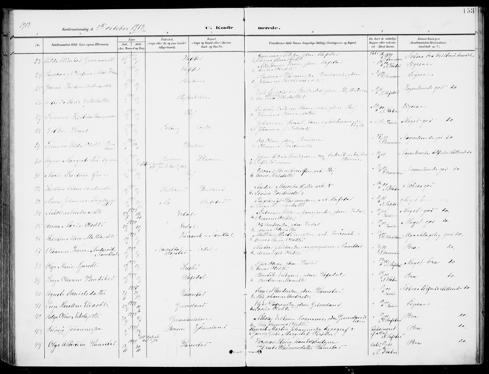 Førde sokneprestembete, SAB/A-79901/H/Haa/Haab/L0002: Parish register (official) no. B  2, 1899-1920, p. 153
