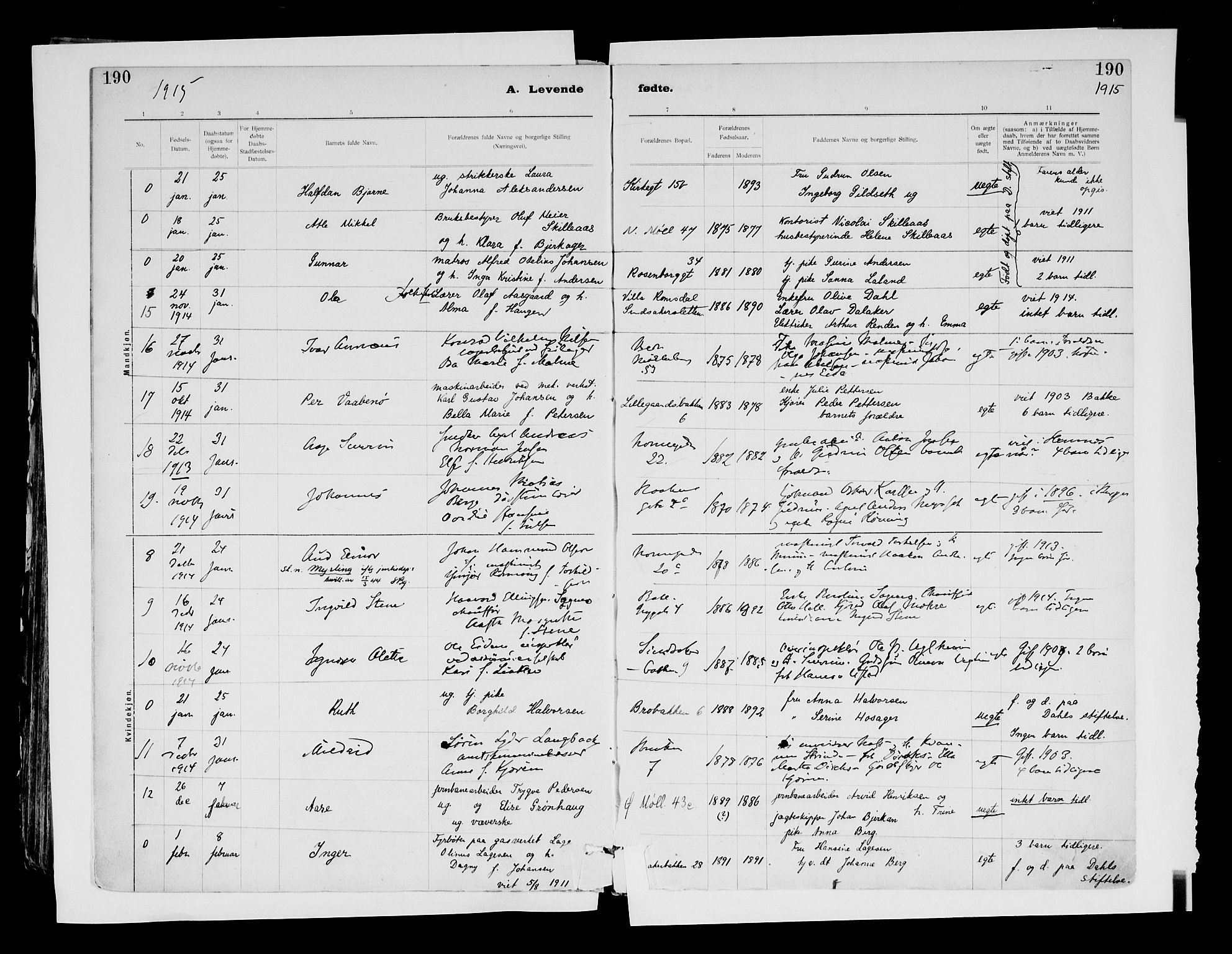 Ministerialprotokoller, klokkerbøker og fødselsregistre - Sør-Trøndelag, AV/SAT-A-1456/604/L0203: Parish register (official) no. 604A23, 1908-1916, p. 190