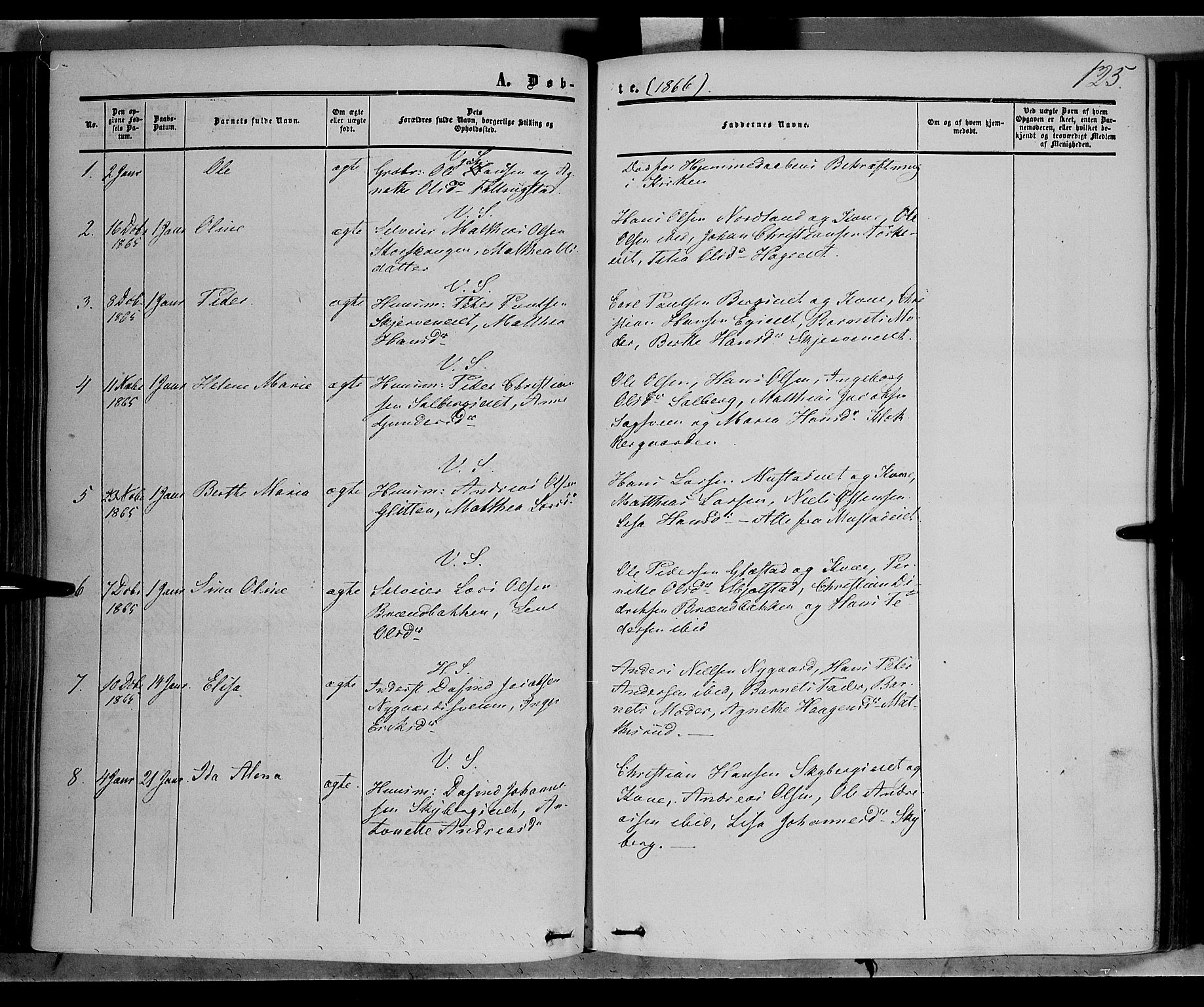Vardal prestekontor, SAH/PREST-100/H/Ha/Haa/L0006: Parish register (official) no. 6, 1854-1866, p. 125