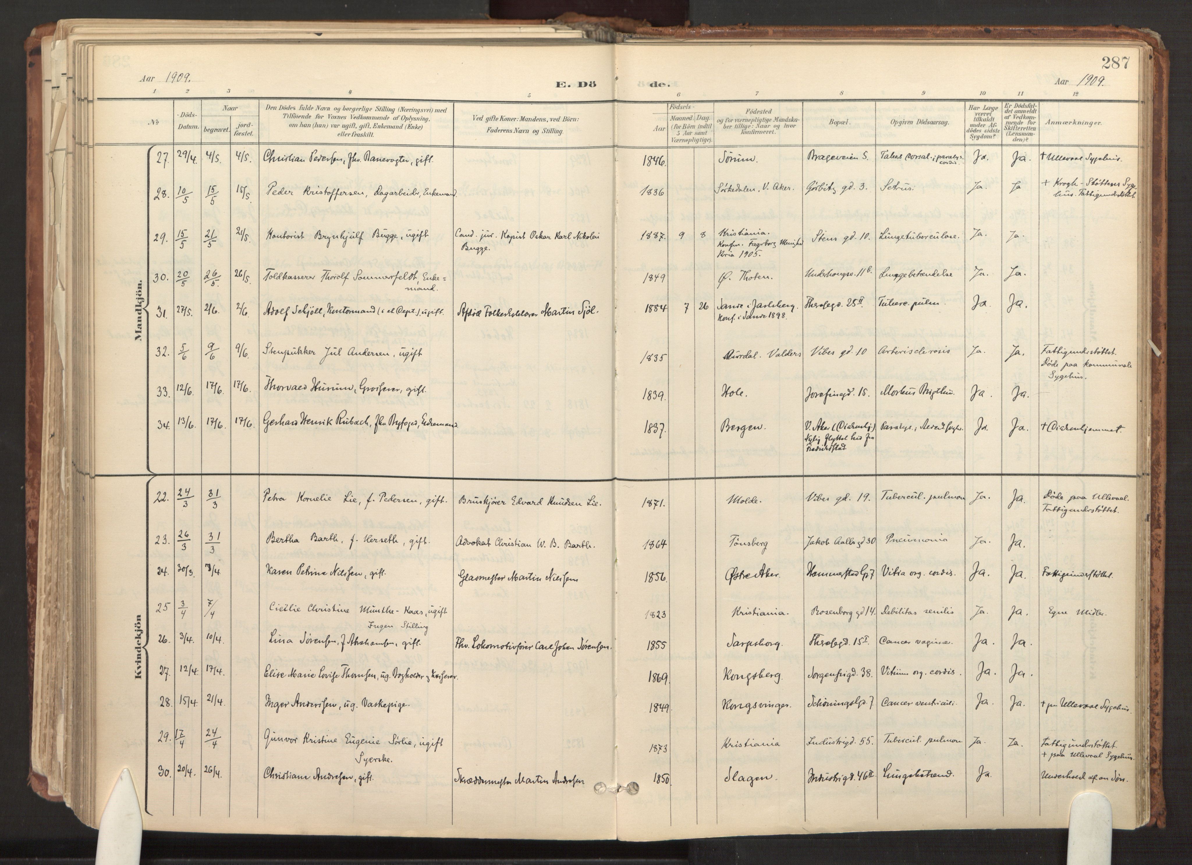Fagerborg prestekontor Kirkebøker, SAO/A-10844/F/Fa/L0003: Parish register (official) no. 3, 1898-1916, p. 287