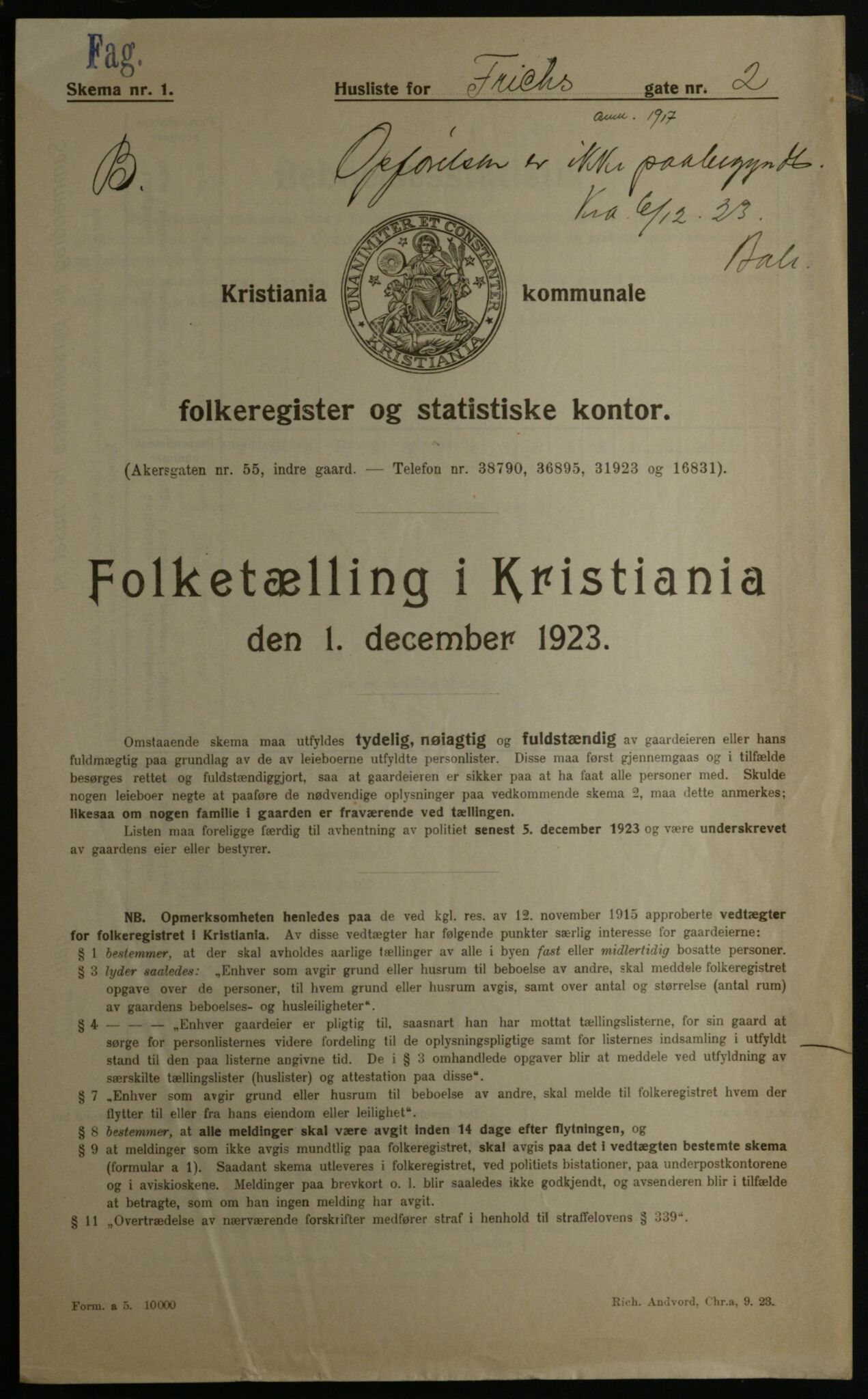 OBA, Municipal Census 1923 for Kristiania, 1923, p. 30112