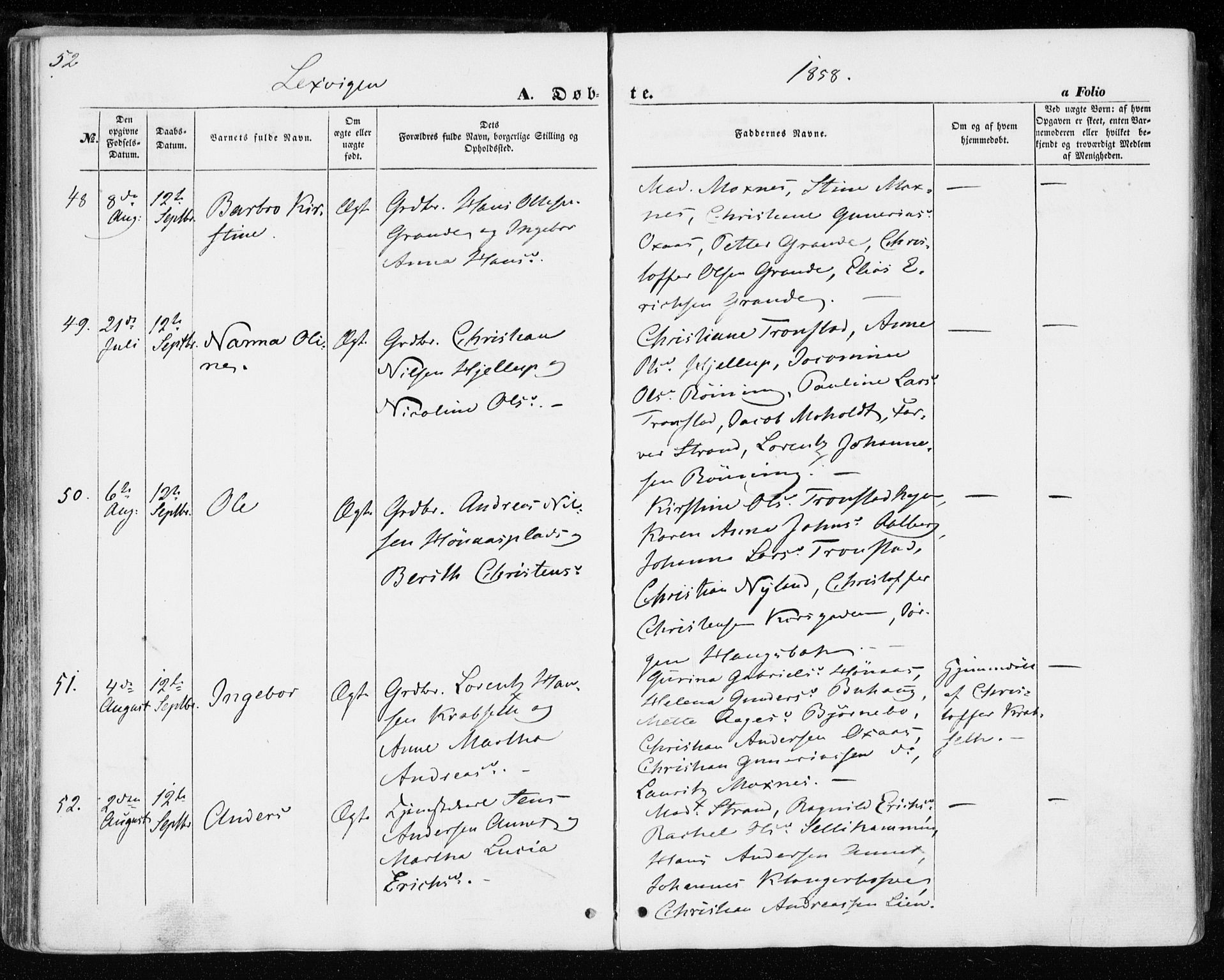 Ministerialprotokoller, klokkerbøker og fødselsregistre - Nord-Trøndelag, AV/SAT-A-1458/701/L0008: Parish register (official) no. 701A08 /1, 1854-1863, p. 52