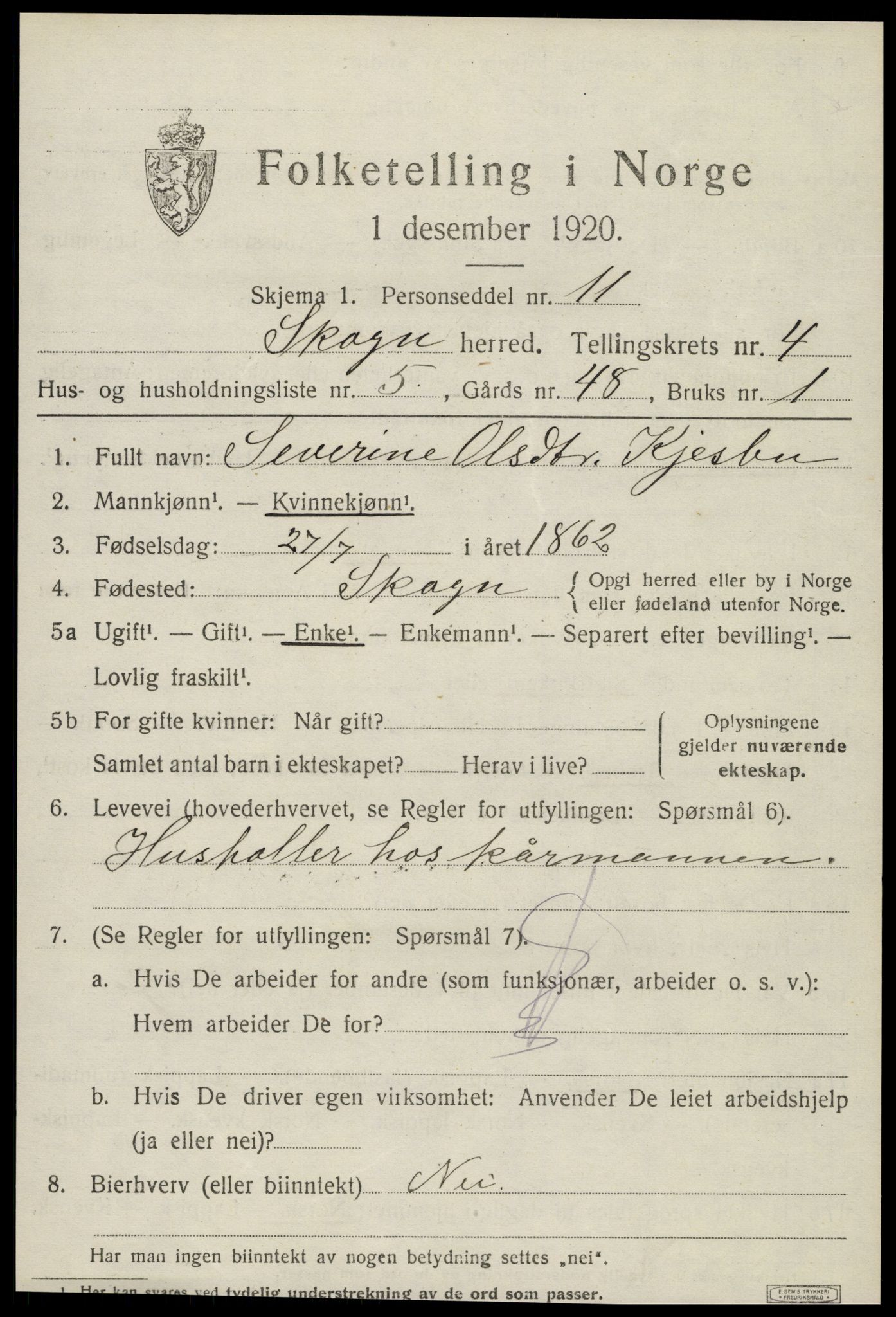 SAT, 1920 census for Skogn, 1920, p. 5937