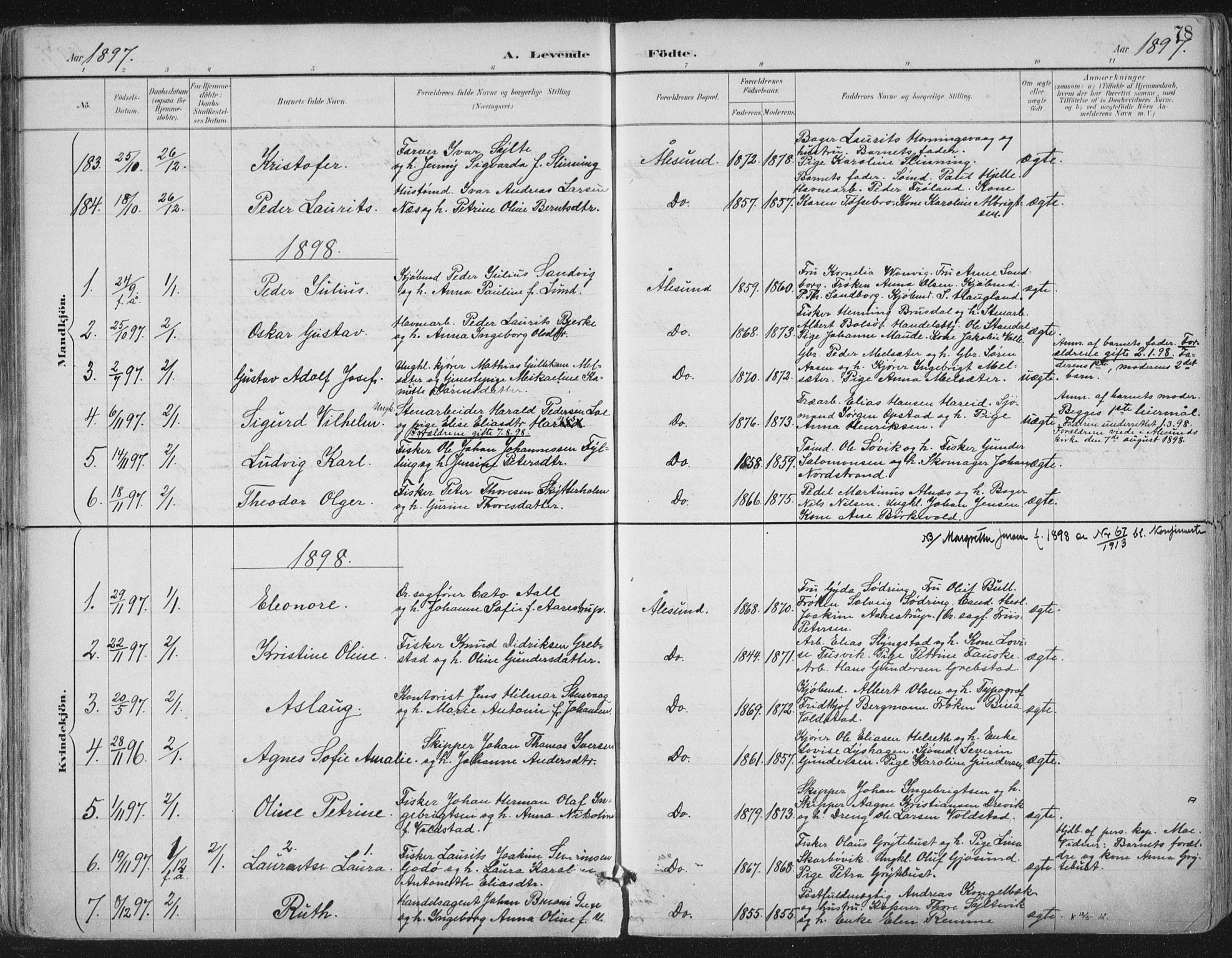 Ministerialprotokoller, klokkerbøker og fødselsregistre - Møre og Romsdal, AV/SAT-A-1454/529/L0456: Parish register (official) no. 529A06, 1894-1906, p. 78