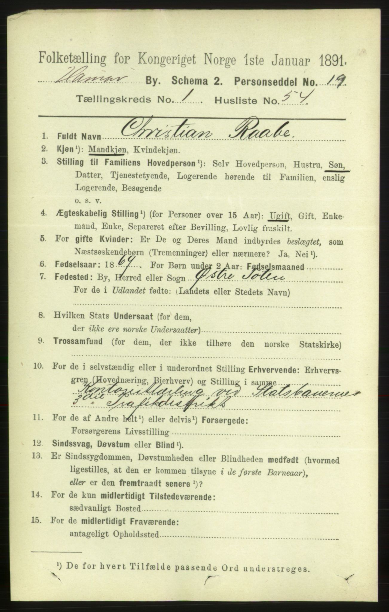 RA, 1891 census for 0401 Hamar, 1891, p. 953