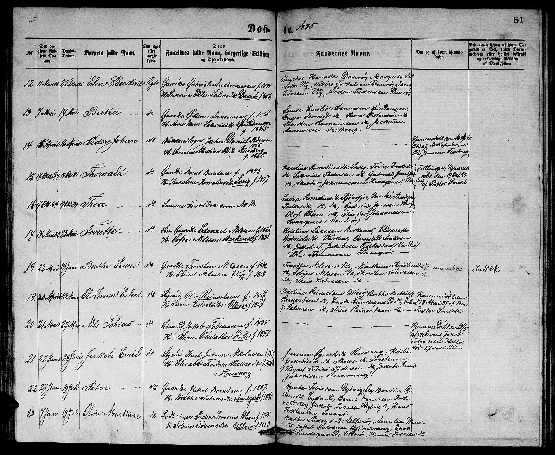 Herad sokneprestkontor, AV/SAK-1111-0018/F/Fb/Fbb/L0003: Parish register (copy) no. B 3, 1872-1889, p. 61