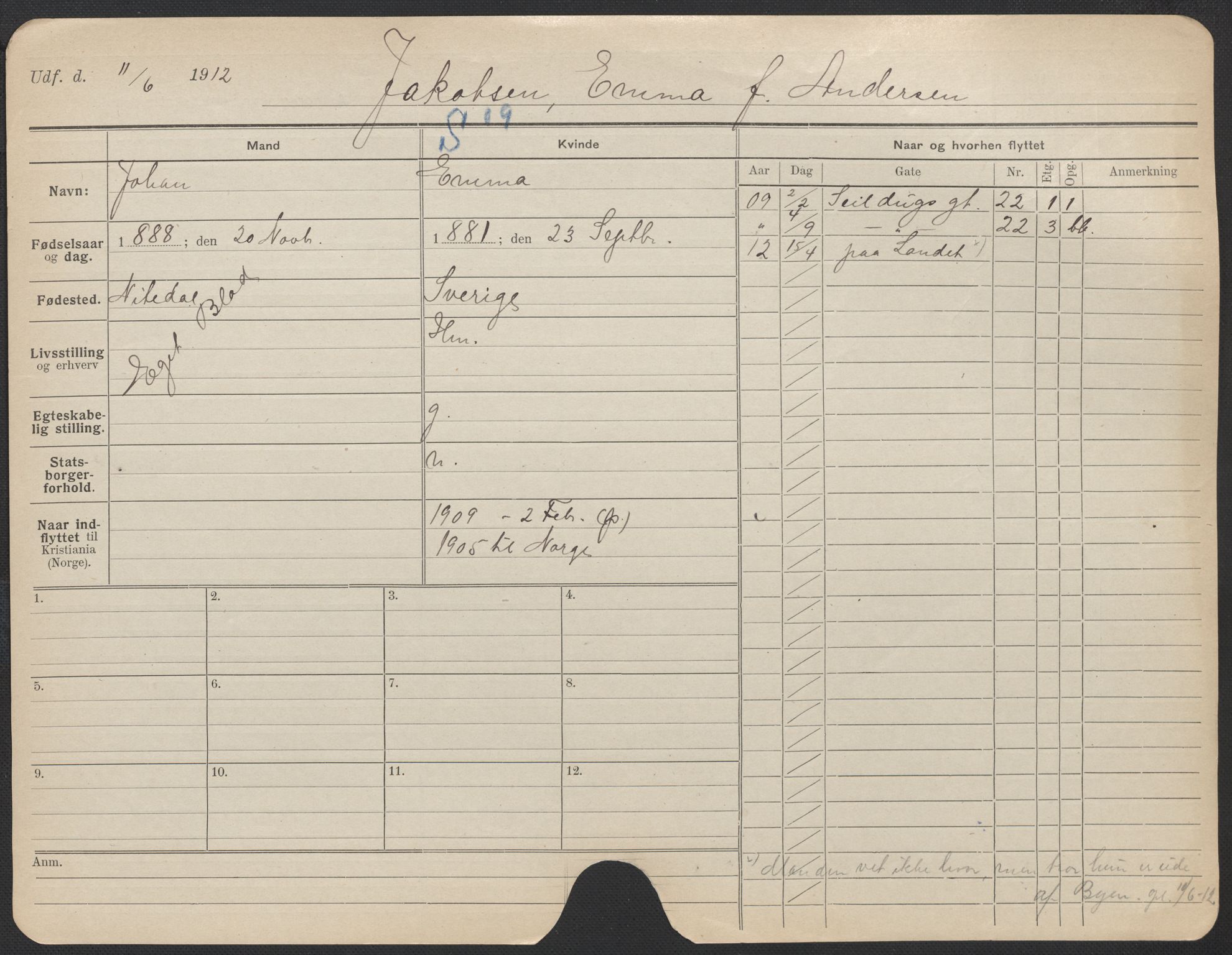 Oslo folkeregister, Registerkort, AV/SAO-A-11715/F/Fa/Fac/L0017: Kvinner, 1906-1914, p. 176a