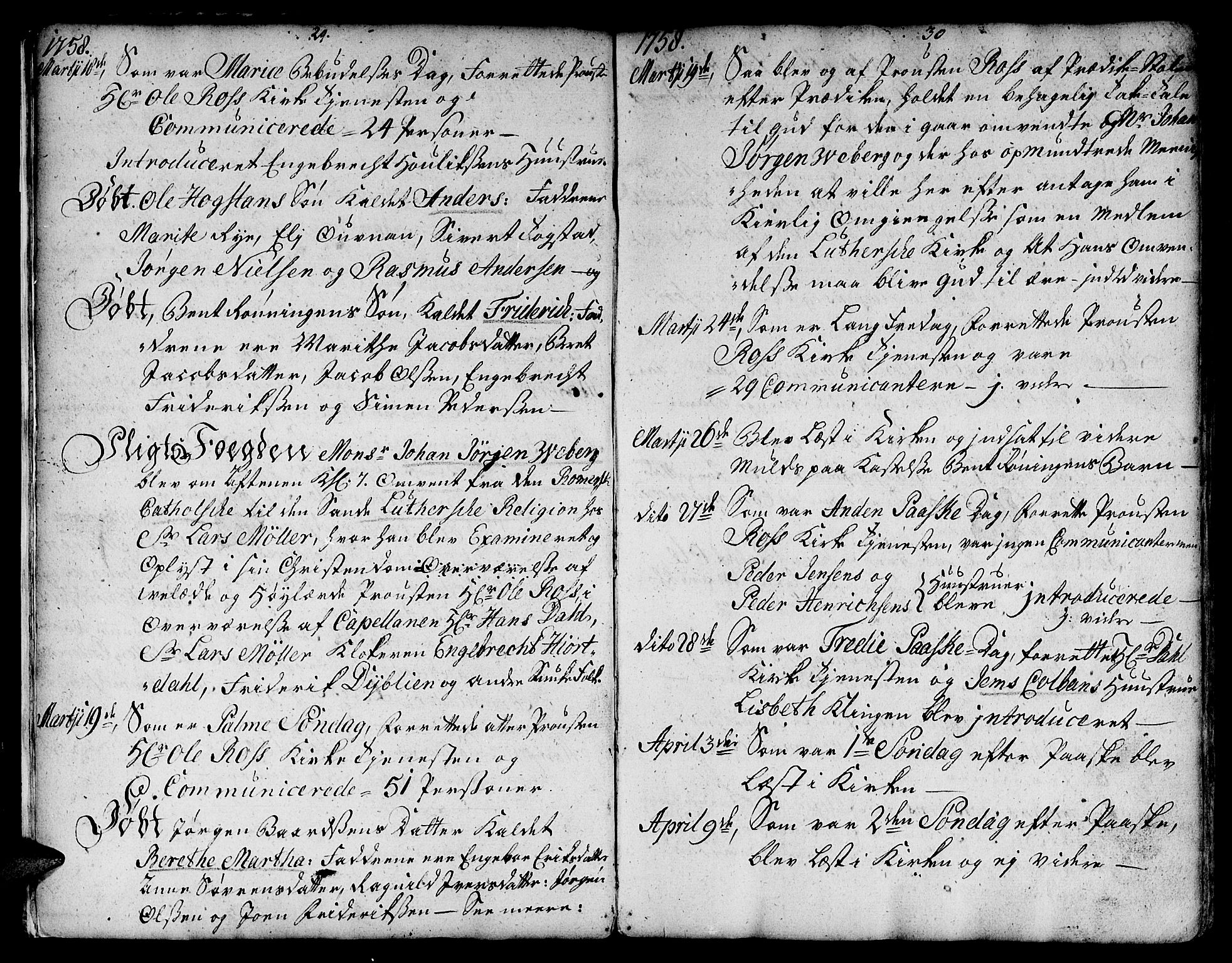 Ministerialprotokoller, klokkerbøker og fødselsregistre - Sør-Trøndelag, SAT/A-1456/671/L0840: Parish register (official) no. 671A02, 1756-1794, p. 29-30