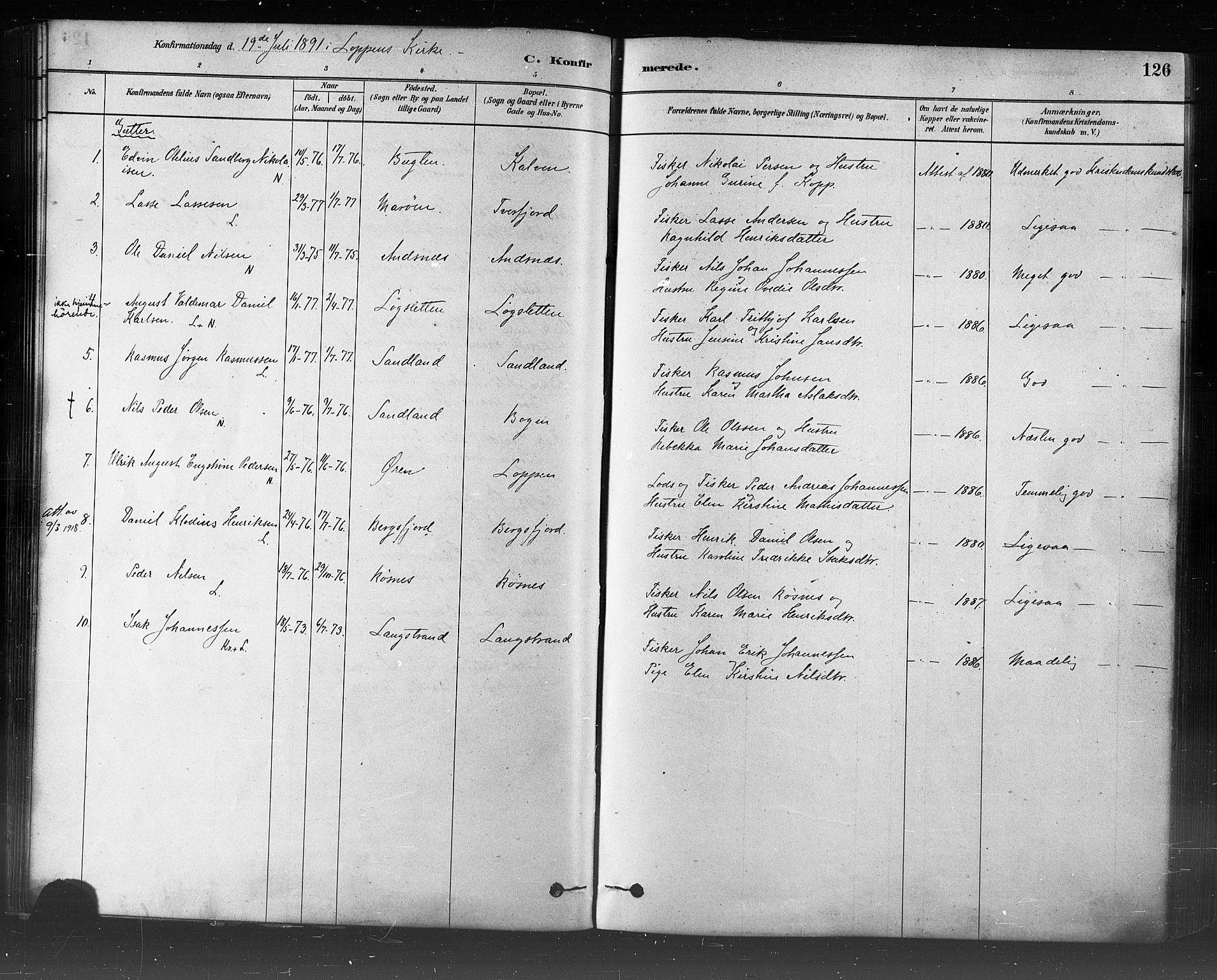 Loppa sokneprestkontor, SATØ/S-1339/H/Ha/L0006kirke: Parish register (official) no. 6, 1879-1895, p. 126