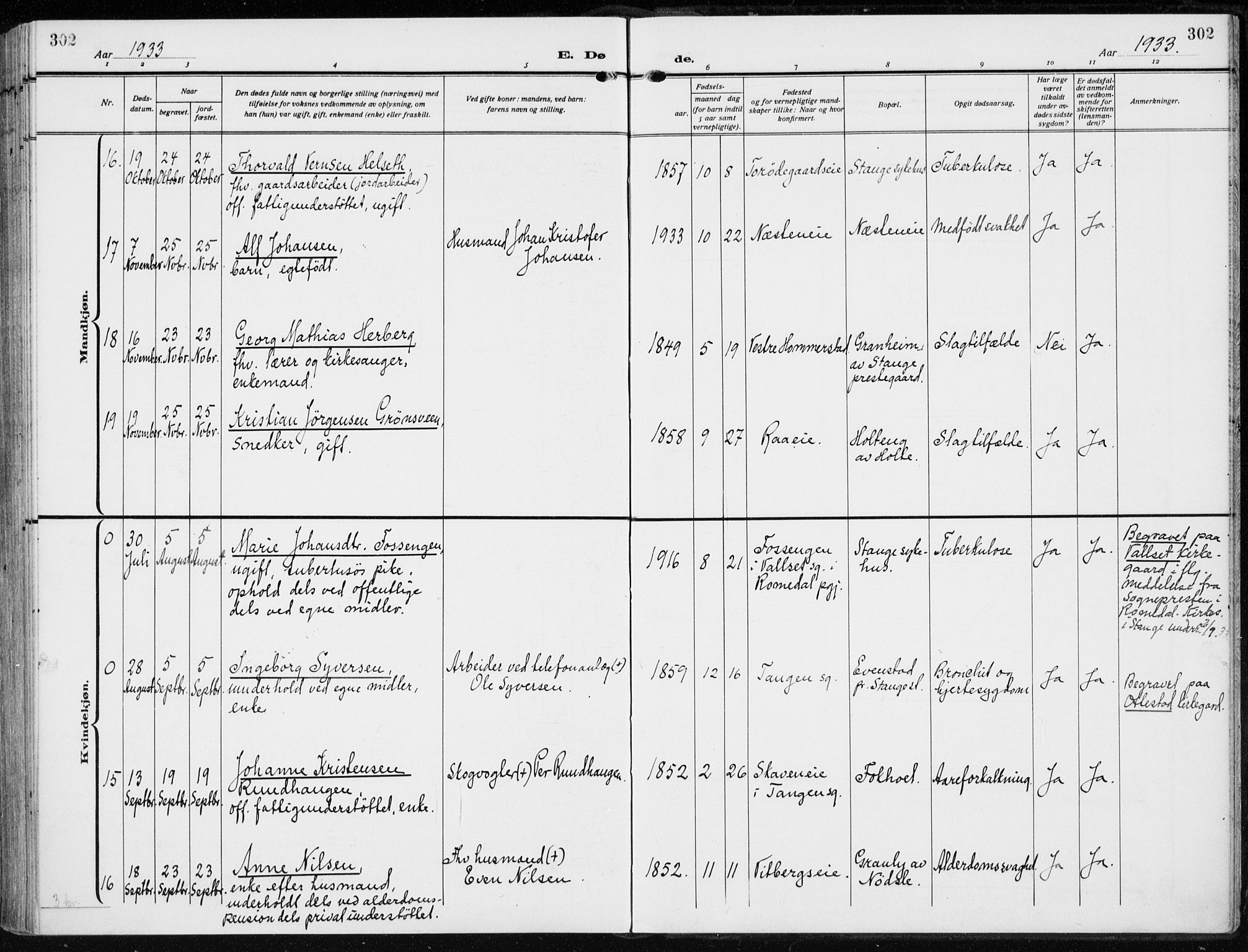 Stange prestekontor, AV/SAH-PREST-002/K/L0026: Parish register (official) no. 26, 1923-1937, p. 302