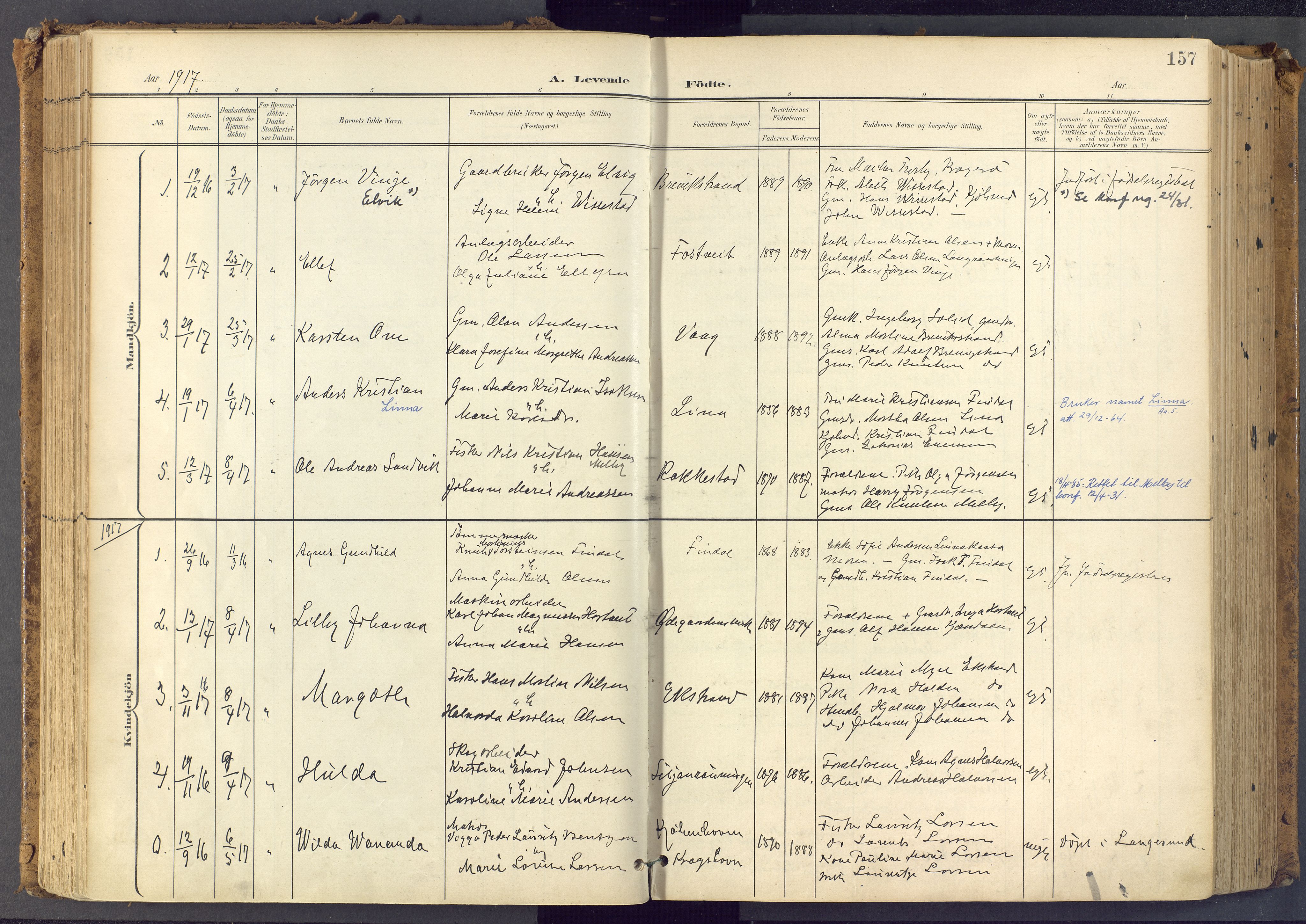 Bamble kirkebøker, SAKO/A-253/F/Fa/L0009: Parish register (official) no. I 9, 1901-1917, p. 157