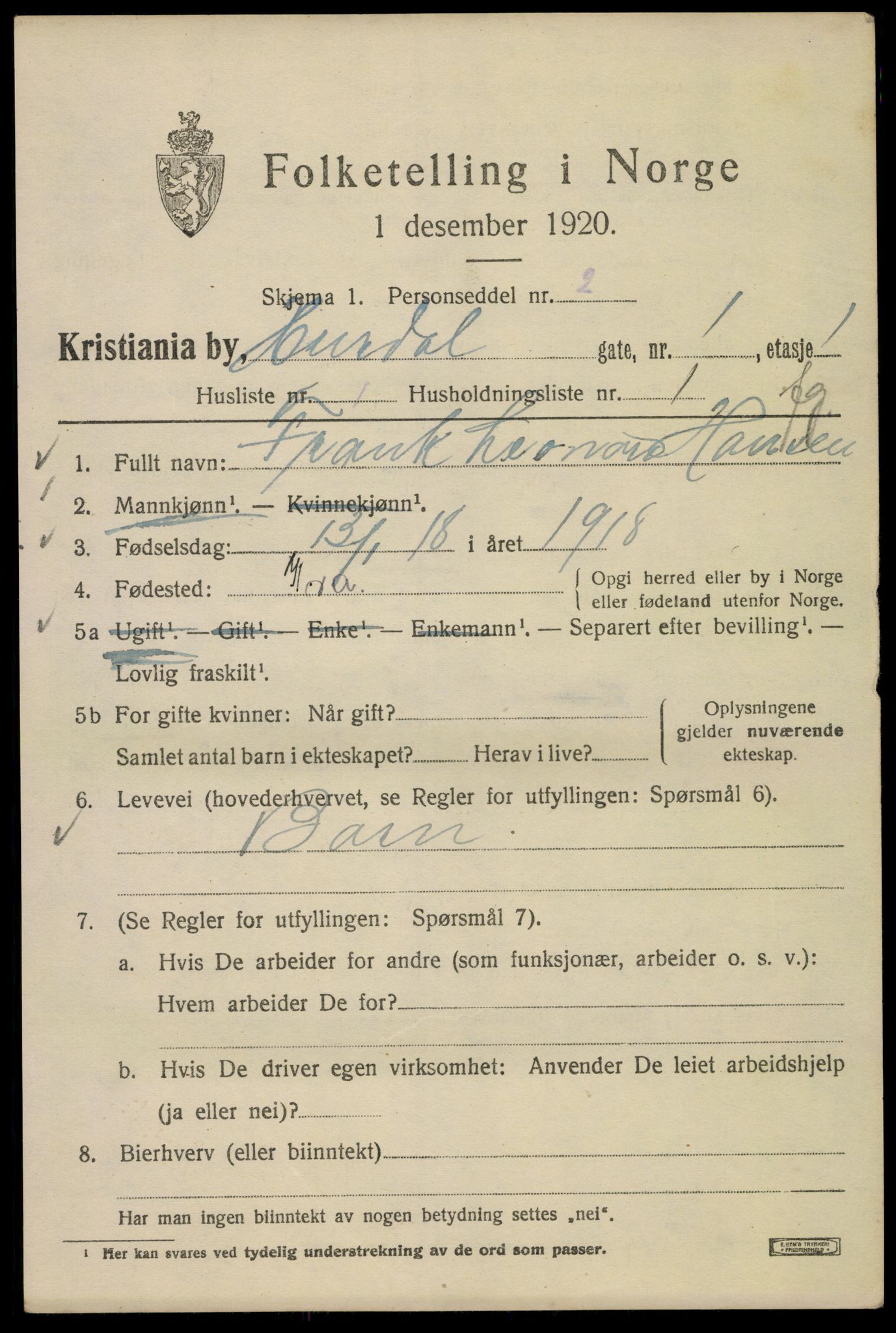 SAO, 1920 census for Kristiania, 1920, p. 301795